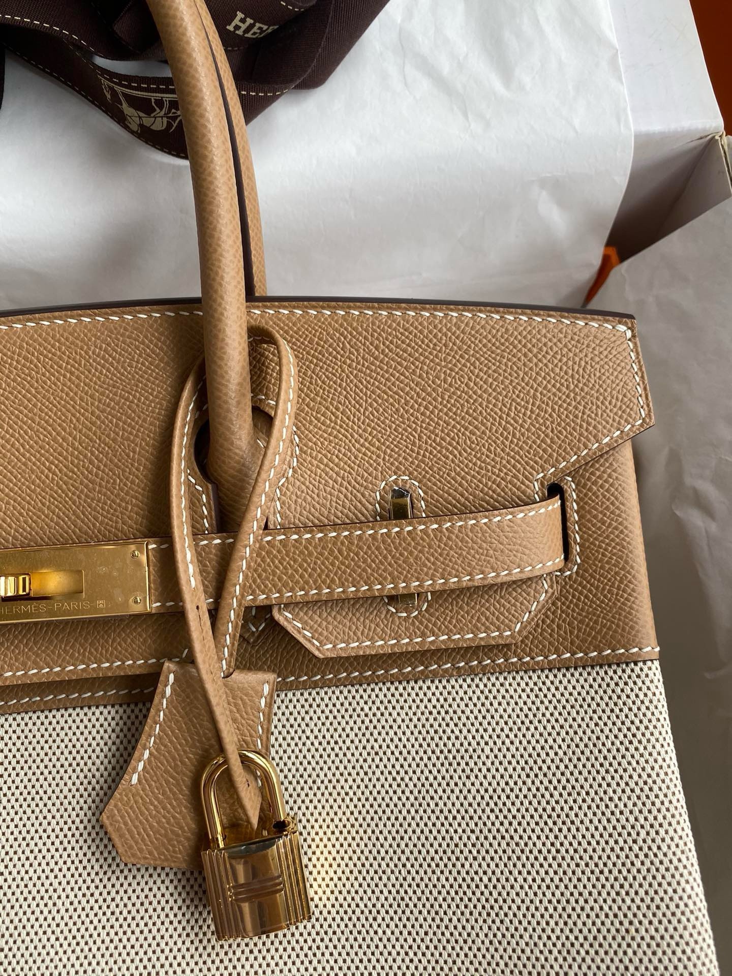 H**mes birkin 30 handmade bag in toile & chai epsom leather