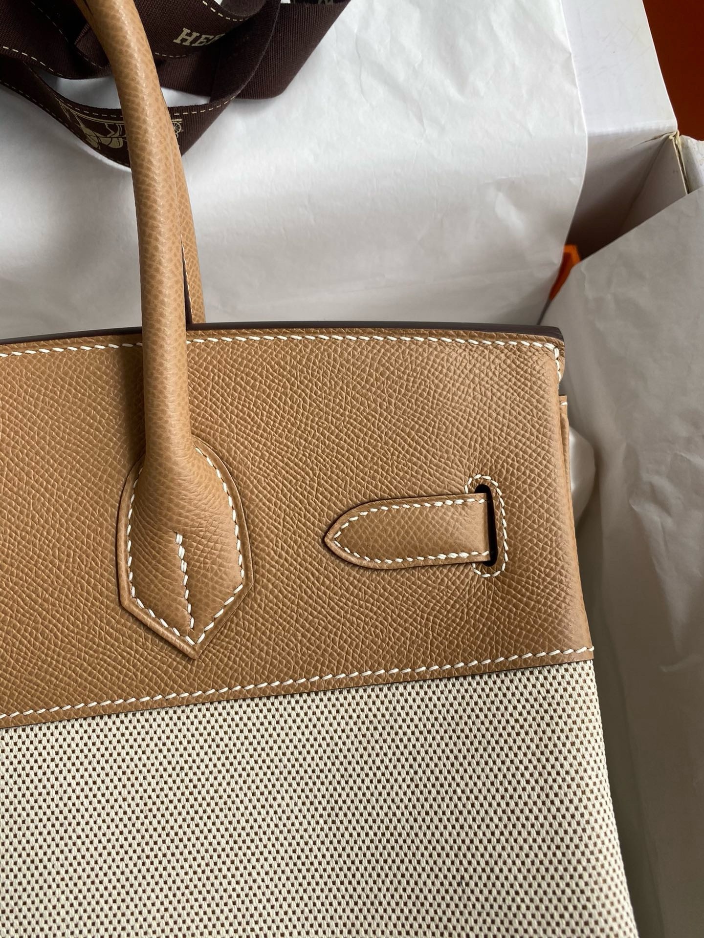 H**mes birkin 30 handmade bag in toile & chai epsom leather