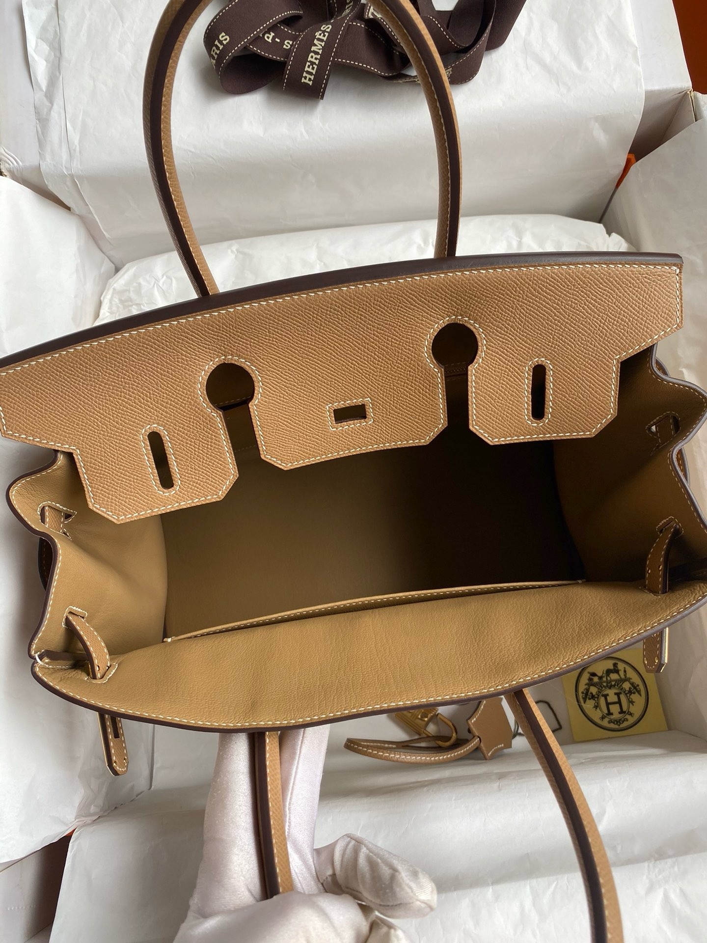 H**mes birkin 30 handmade bag in toile & chai epsom leather