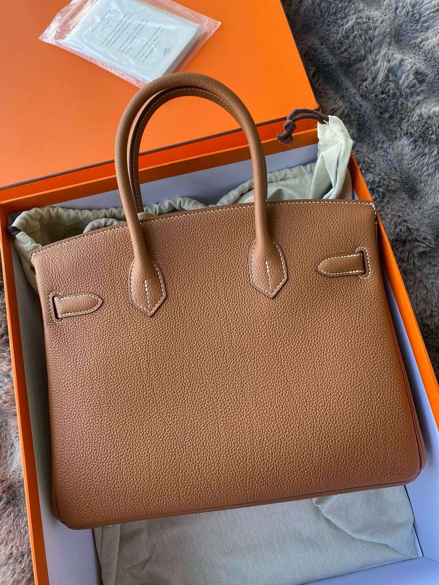 H**mes birkin 30 retourne handmade bag in gold togo leather