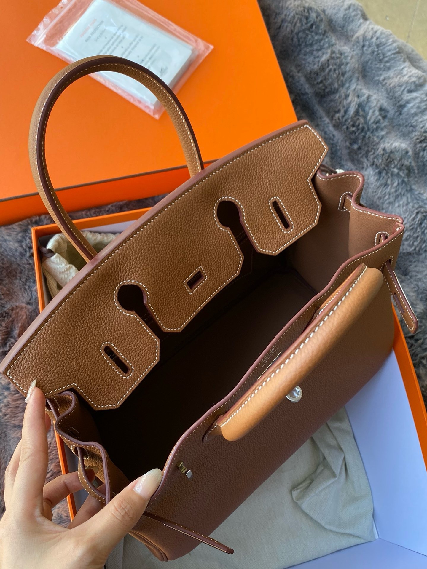 H**mes birkin 30 retourne handmade bag in gold togo leather