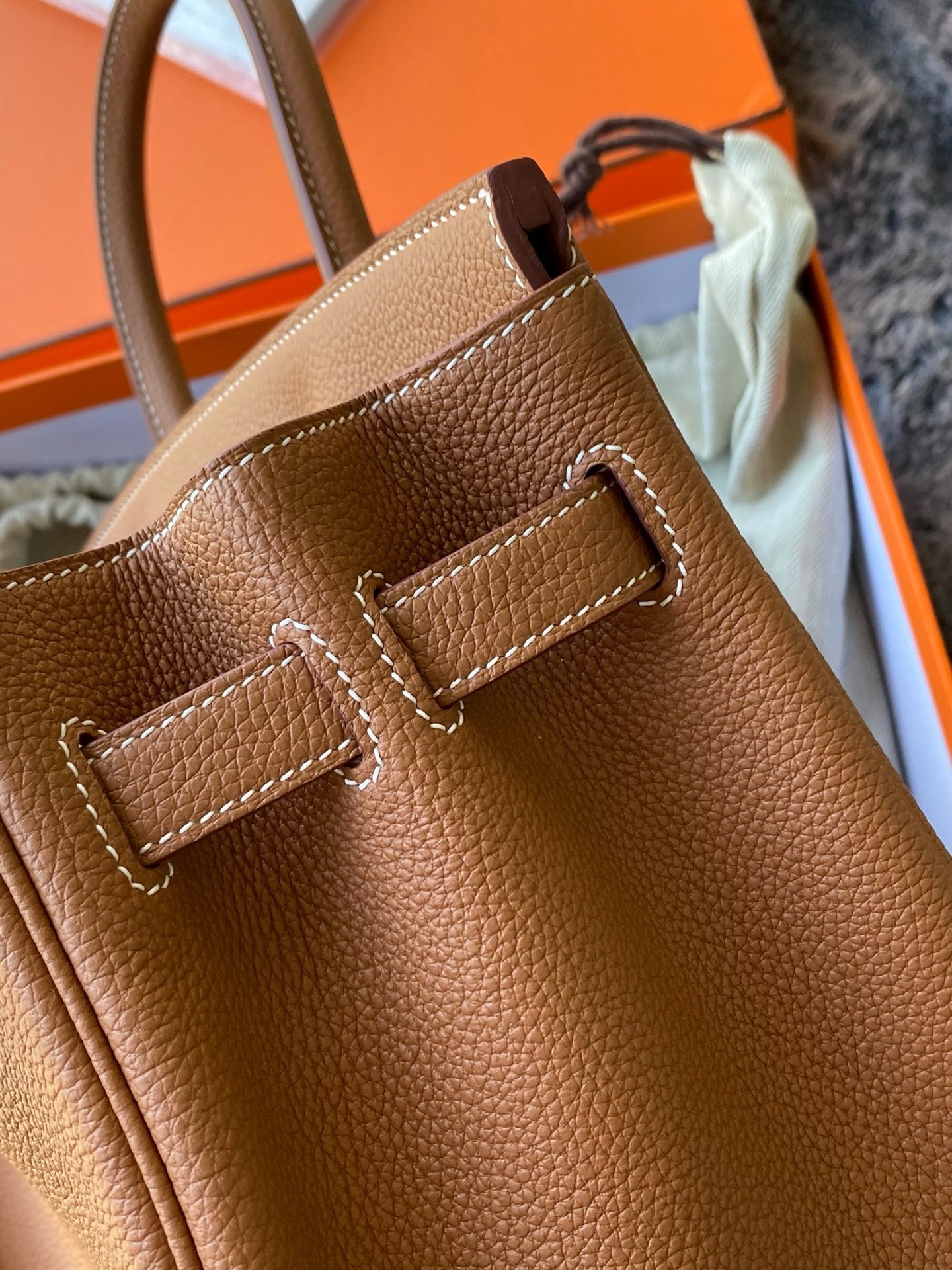 H**mes birkin 30 retourne handmade bag in gold togo leather