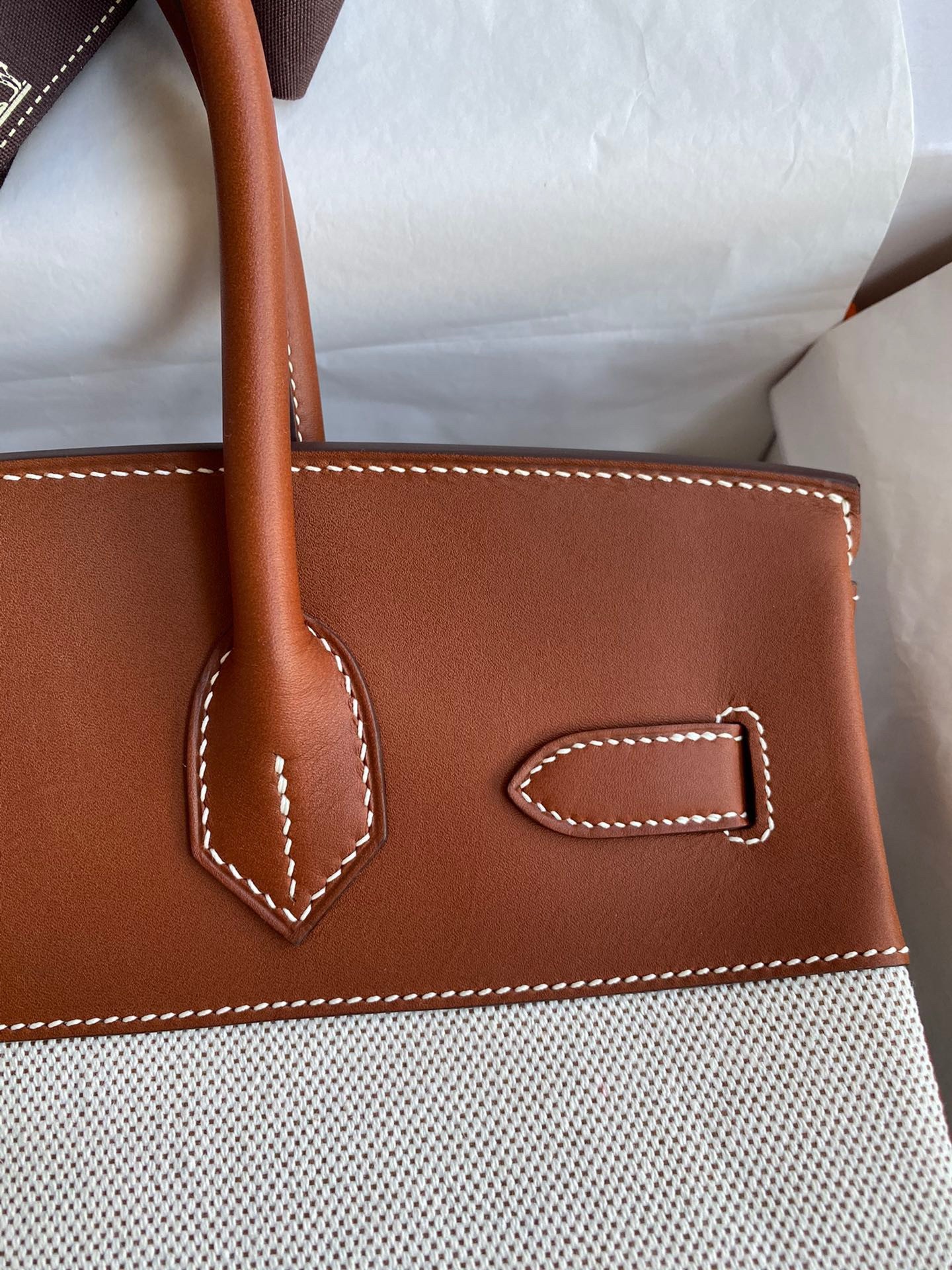 H**mes birkin 30 handmade bag in toile & gold swift leather