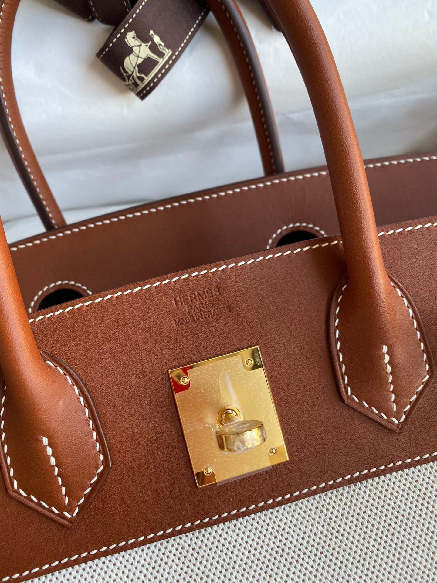 H**mes birkin 30 handmade bag in toile & gold swift leather