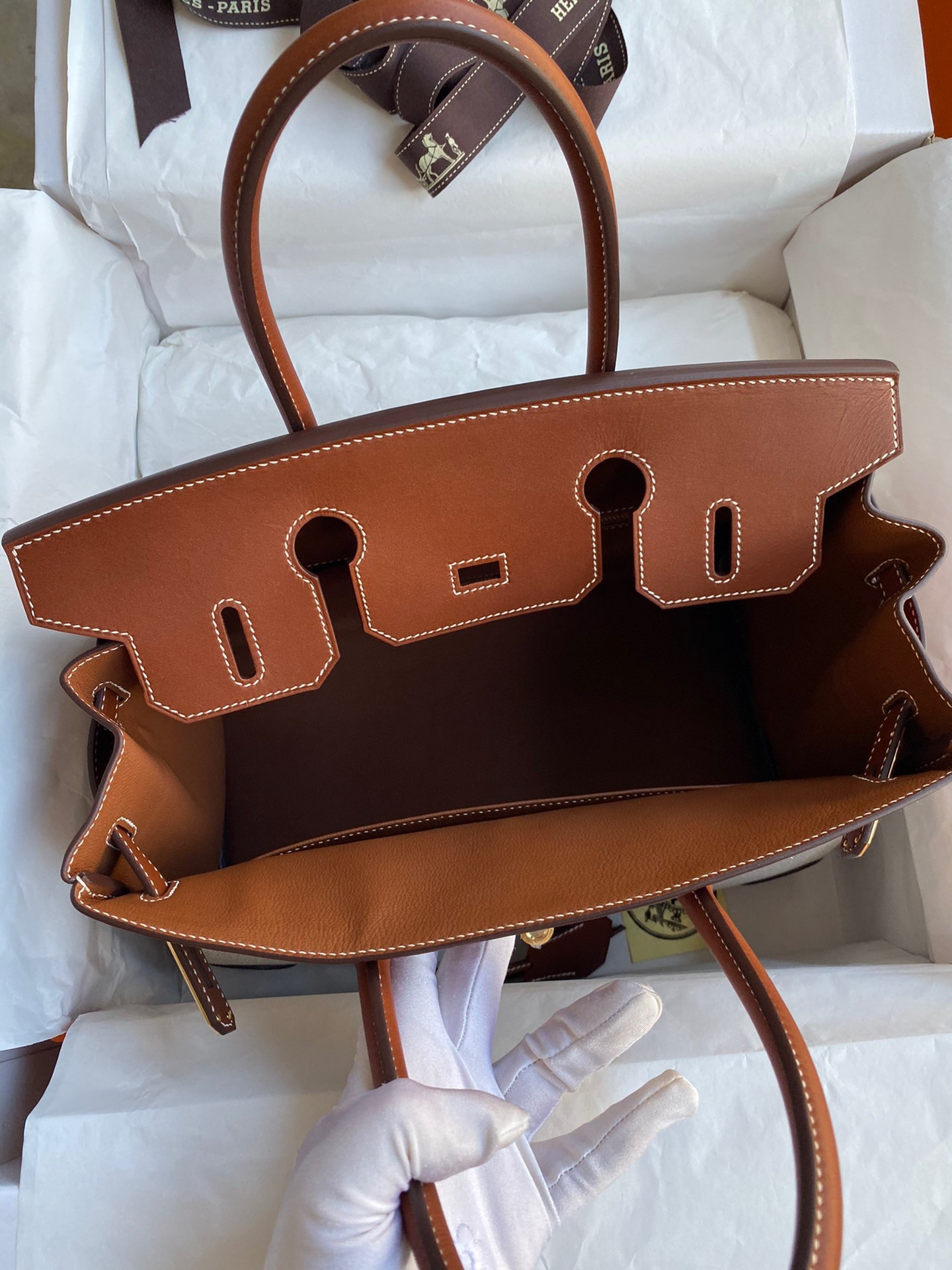 H**mes birkin 30 handmade bag in toile & gold swift leather