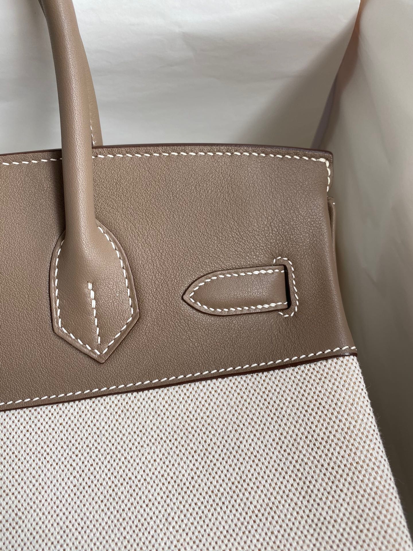 H**mes birkin 30 handmade bag in toile & tourterelle swift leather