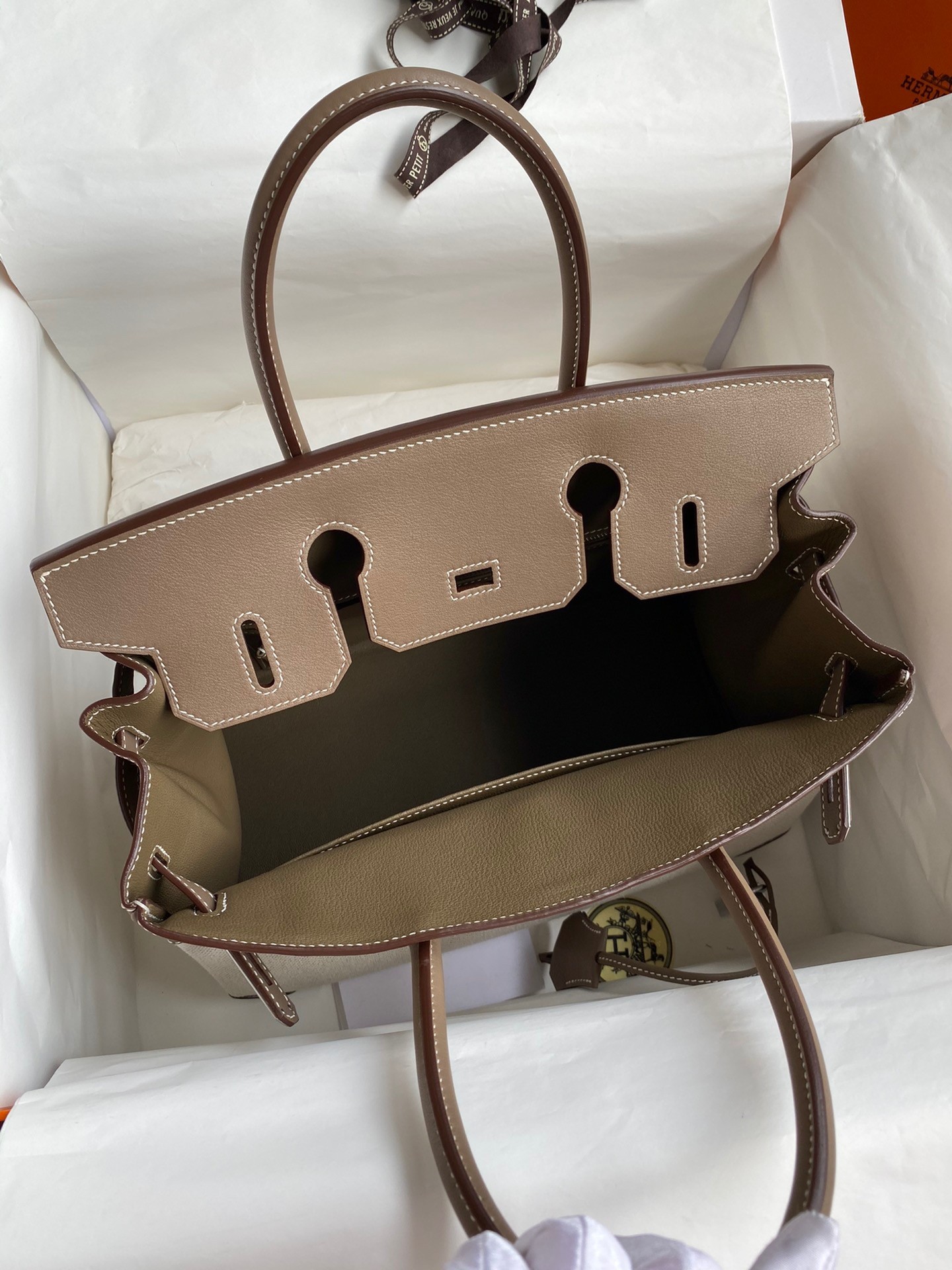 H**mes birkin 30 handmade bag in toile & tourterelle swift leather