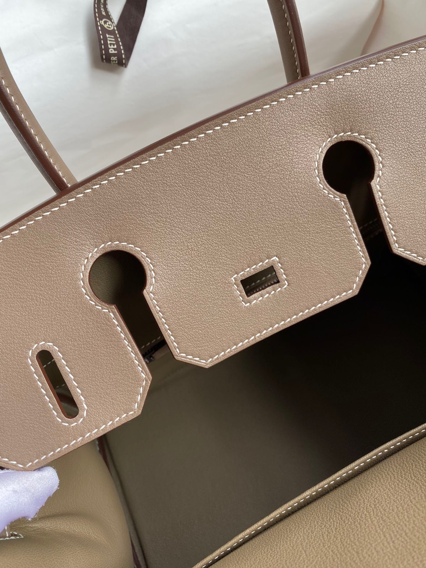 H**mes birkin 30 handmade bag in toile & tourterelle swift leather