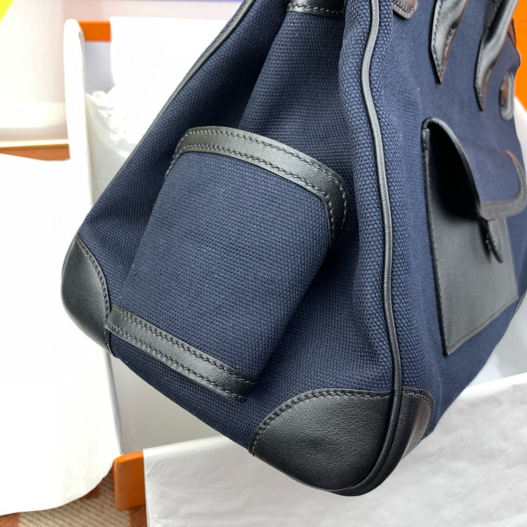 H**mes cargo birkin 35cm limited-edition bag in navy blue canvas