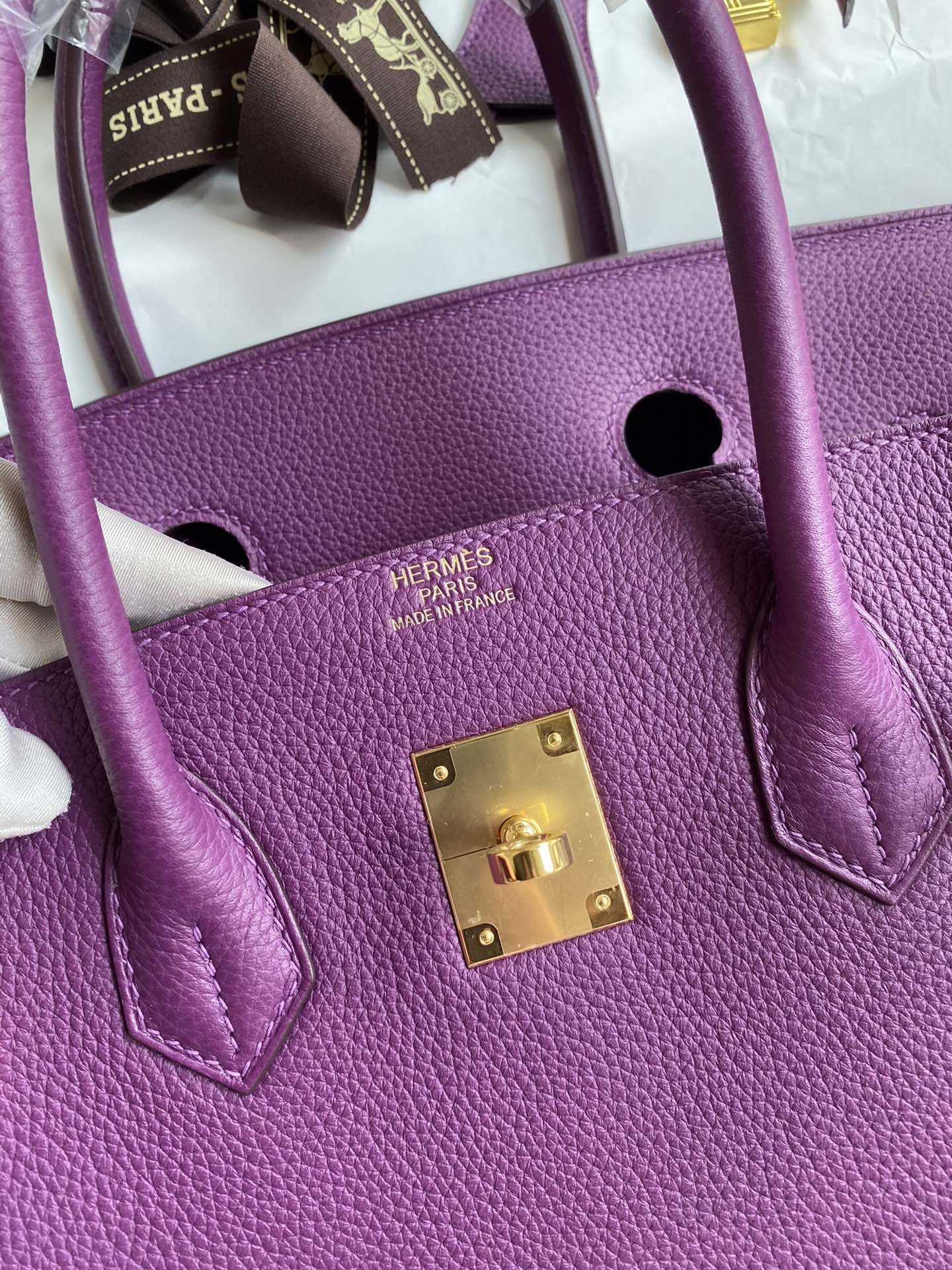 H**mes birkin 35 retourne handmade bag in anemone clemence leather