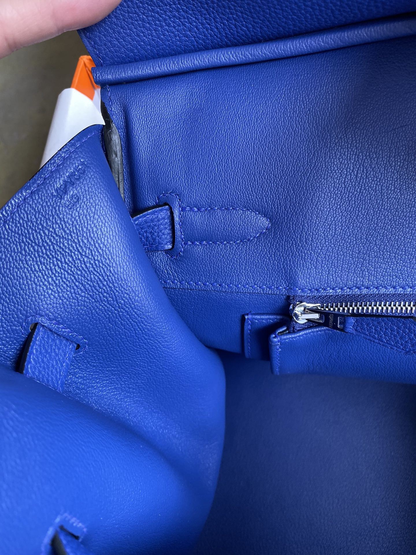 H**mes birkin 35 retourne handmade bag in blue electric clemence leather