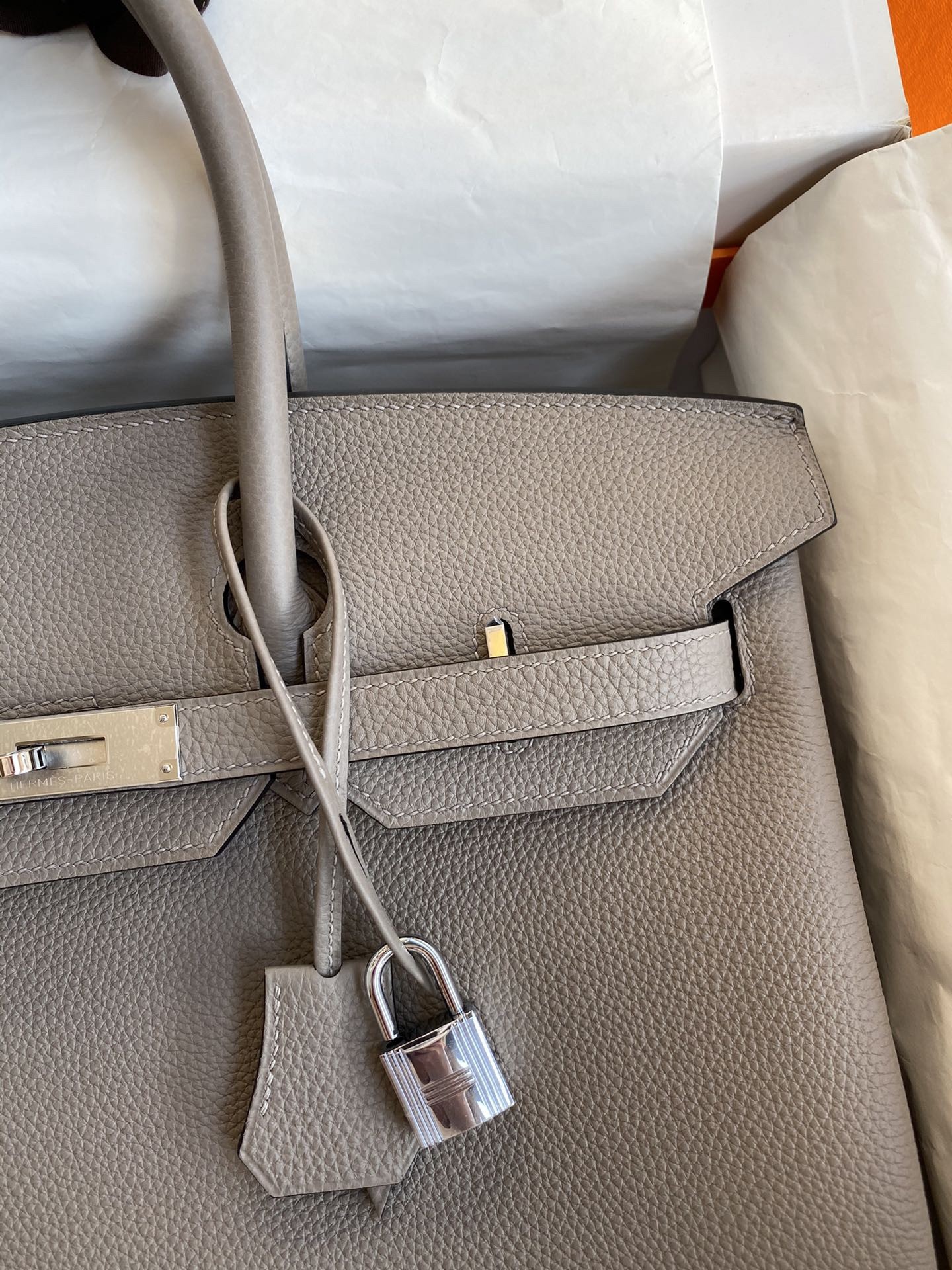 H**mes birkin 35 retourne handmade bag in gris asphalt clemence leather