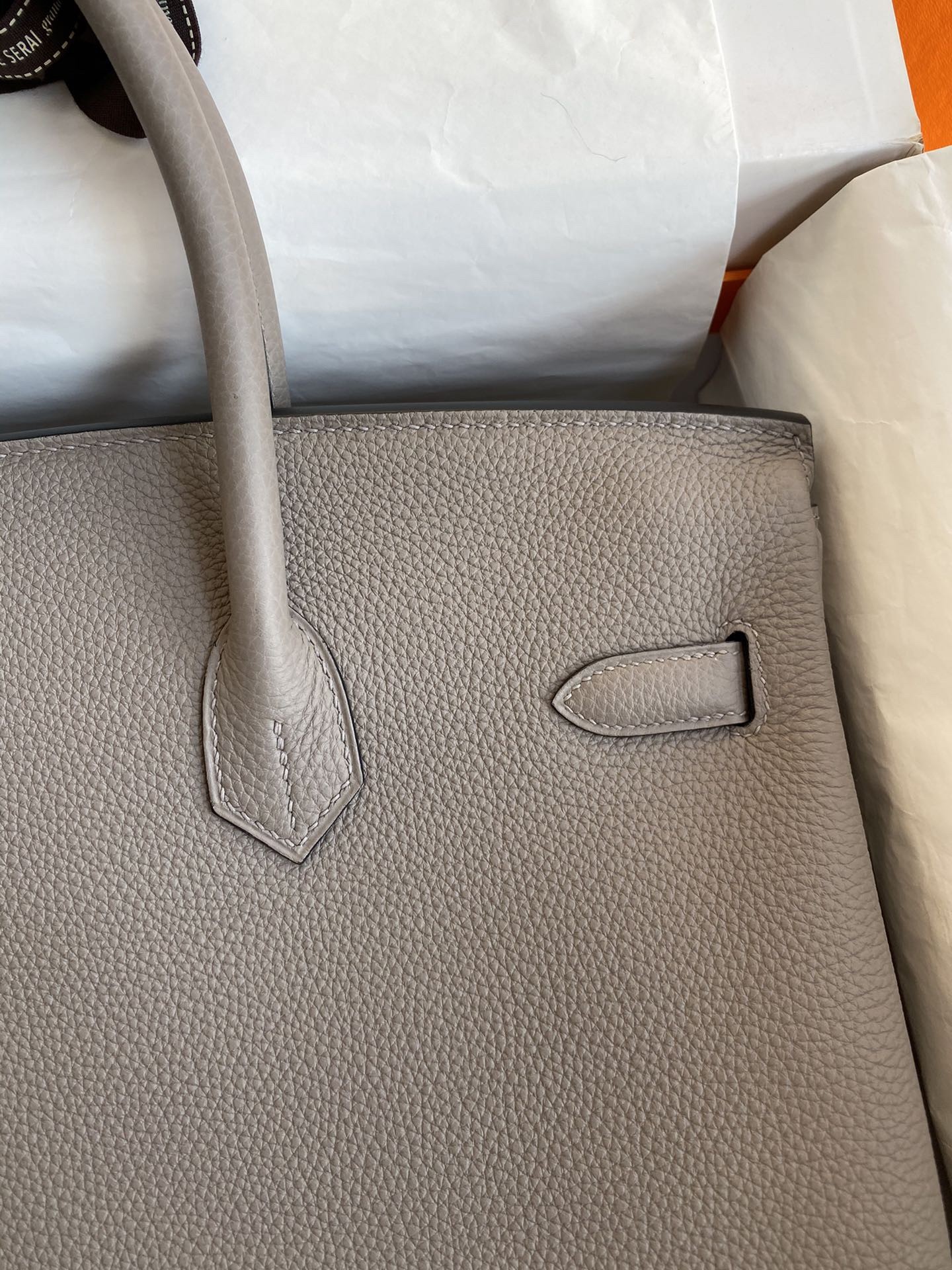 H**mes birkin 35 retourne handmade bag in gris asphalt clemence leather