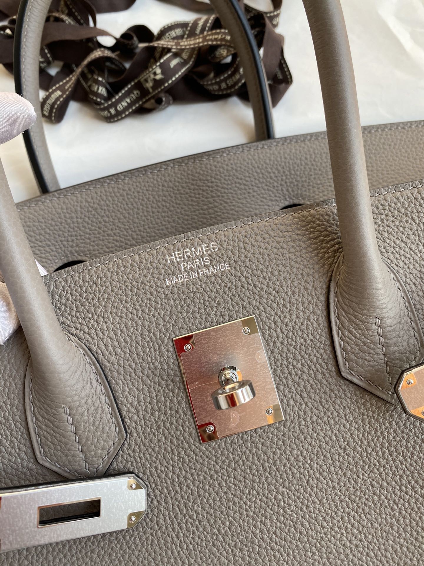 H**mes birkin 35 retourne handmade bag in gris asphalt clemence leather