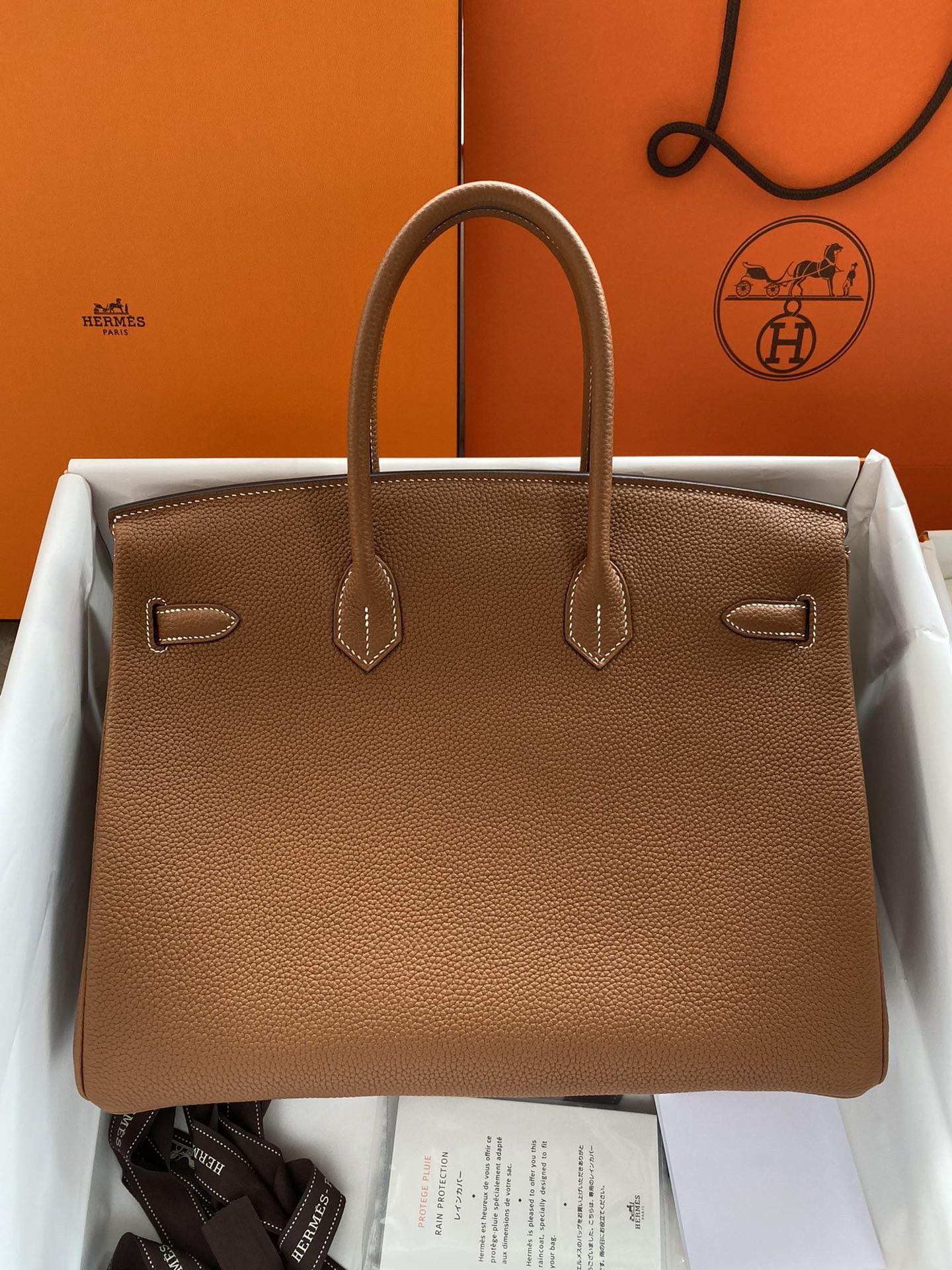 H**mes birkin 35 retourne handmade bag in gold clemence leather