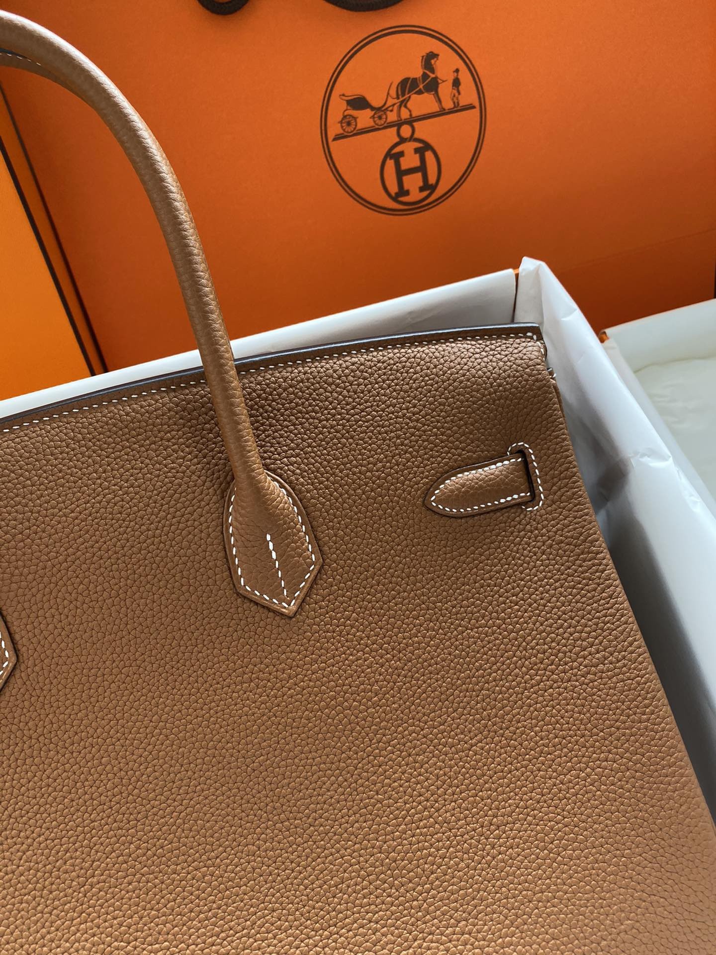 H**mes birkin 35 retourne handmade bag in gold clemence leather