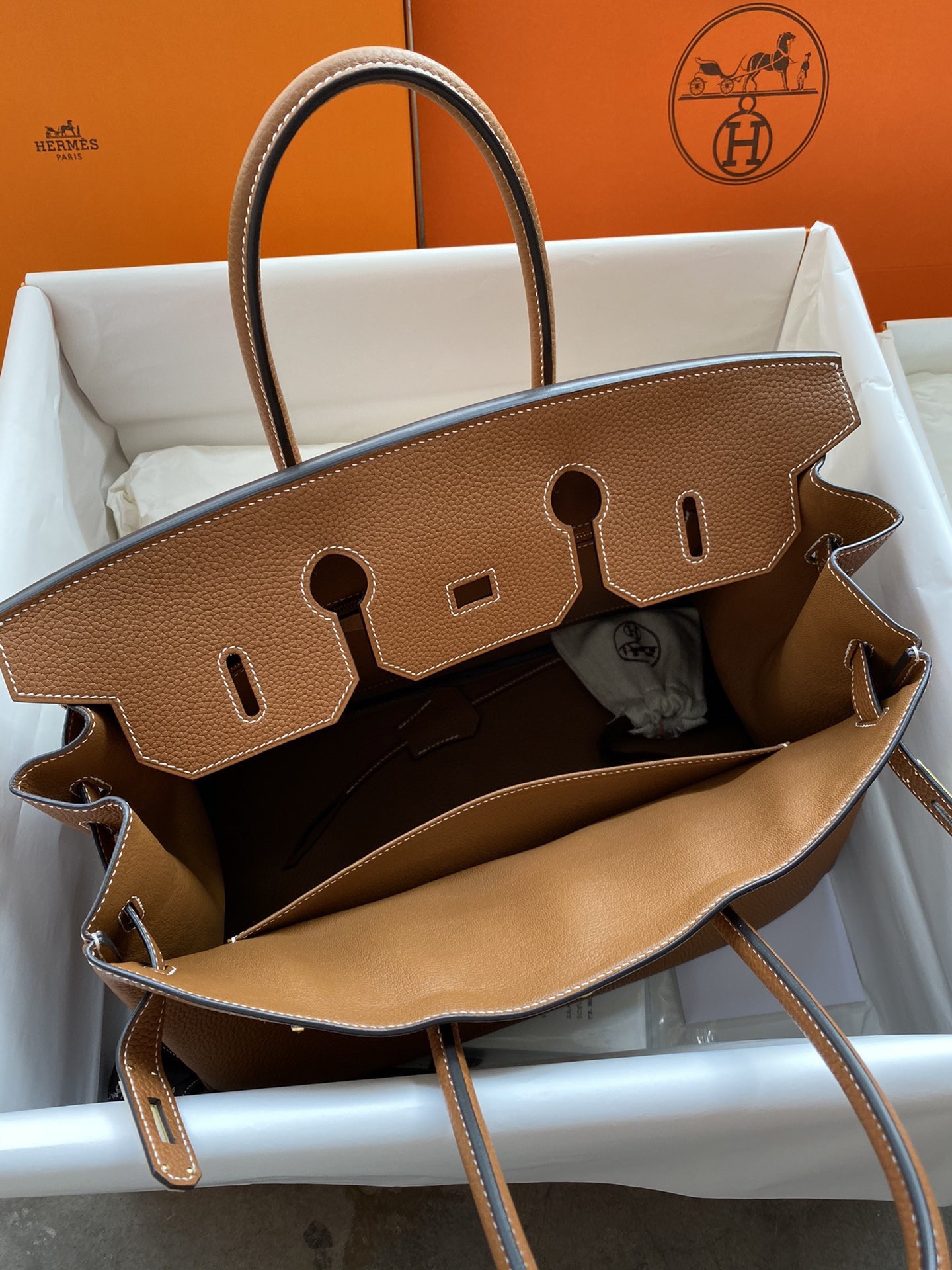 H**mes birkin 35 retourne handmade bag in gold clemence leather