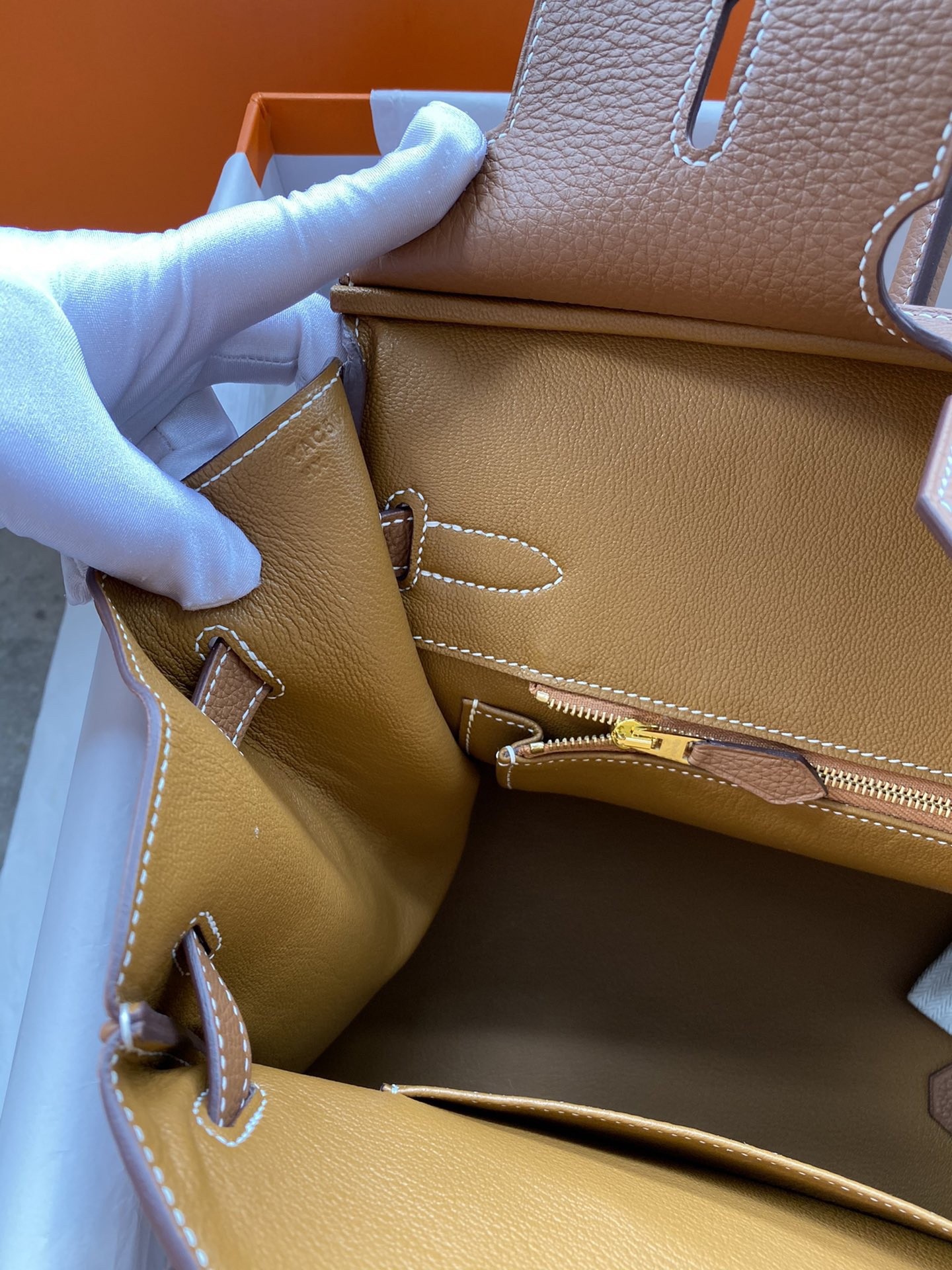 H**mes birkin 35 retourne handmade bag in gold clemence leather