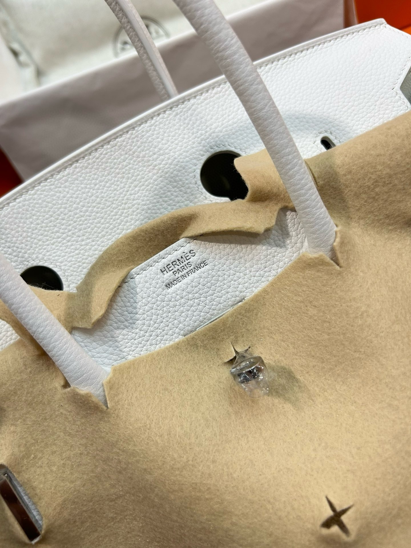 H**mes birkin 35 retourne handmade bag in white clemence leather