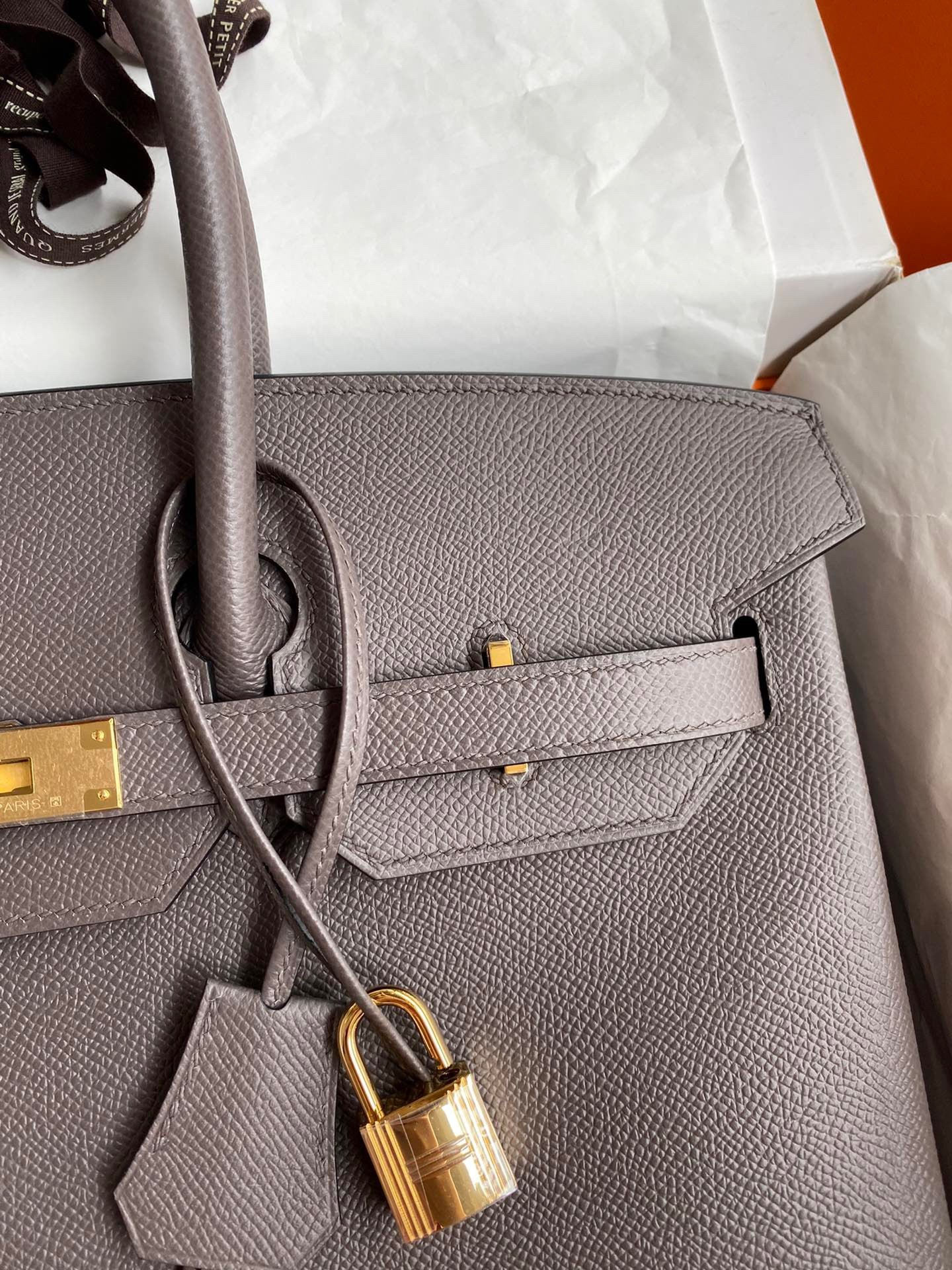 H**mes birkin 35 retourne handmade bag in etain epsom calfskin