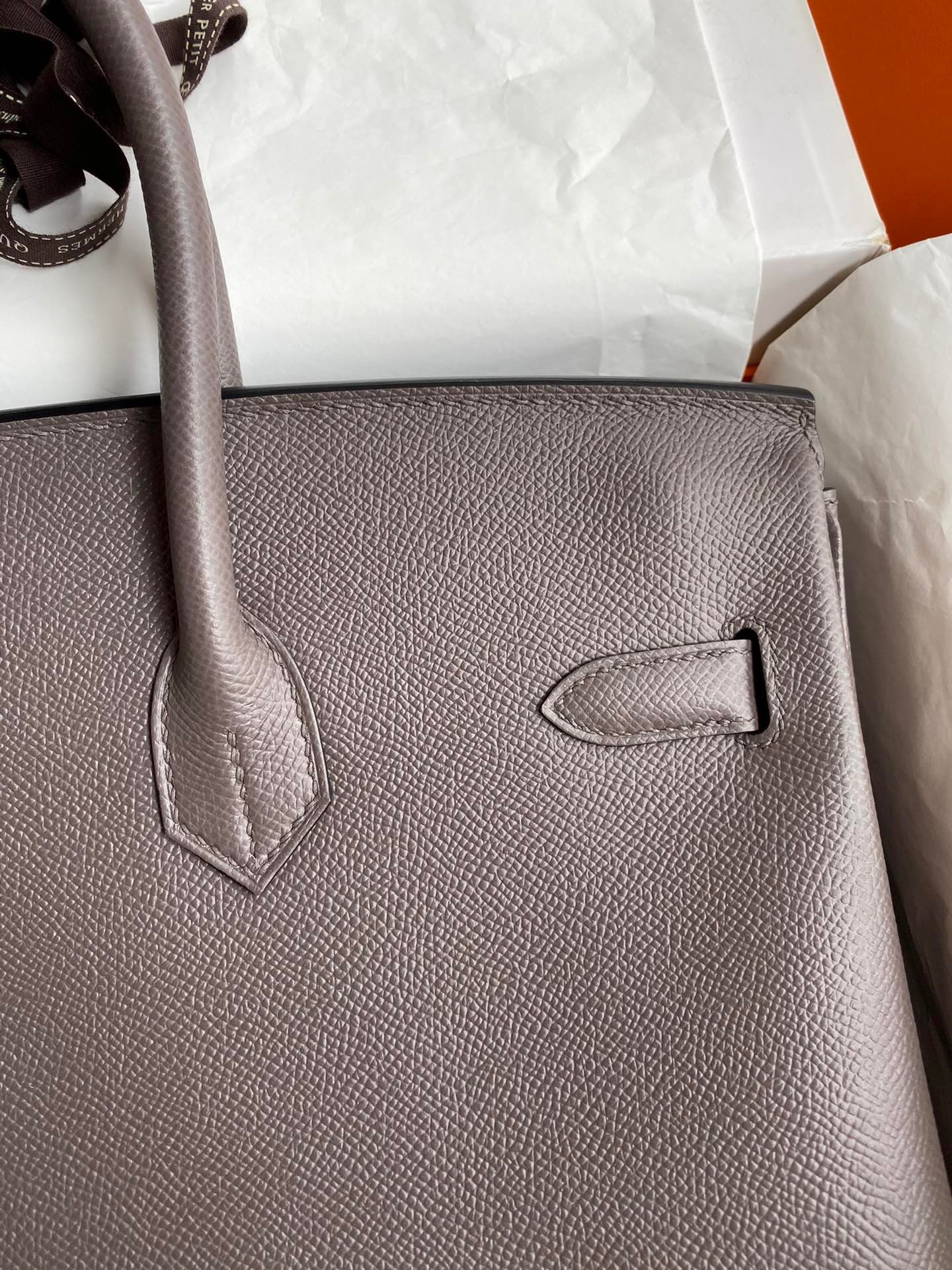H**mes birkin 35 retourne handmade bag in etain epsom calfskin