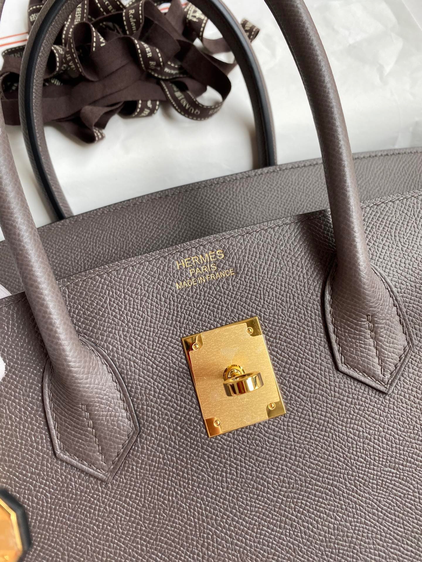 H**mes birkin 35 retourne handmade bag in etain epsom calfskin