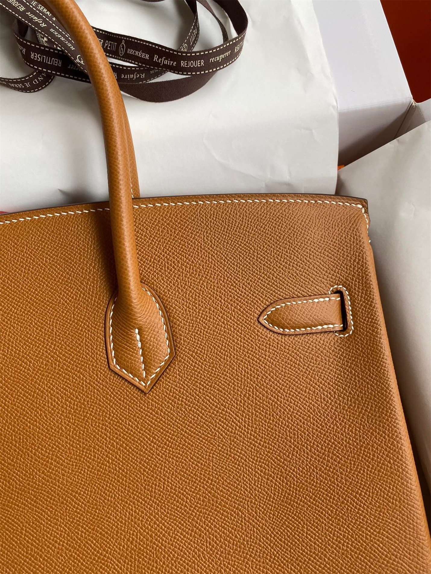 H**mes birkin 35 retourne handmade bag in gold epsom calfskin