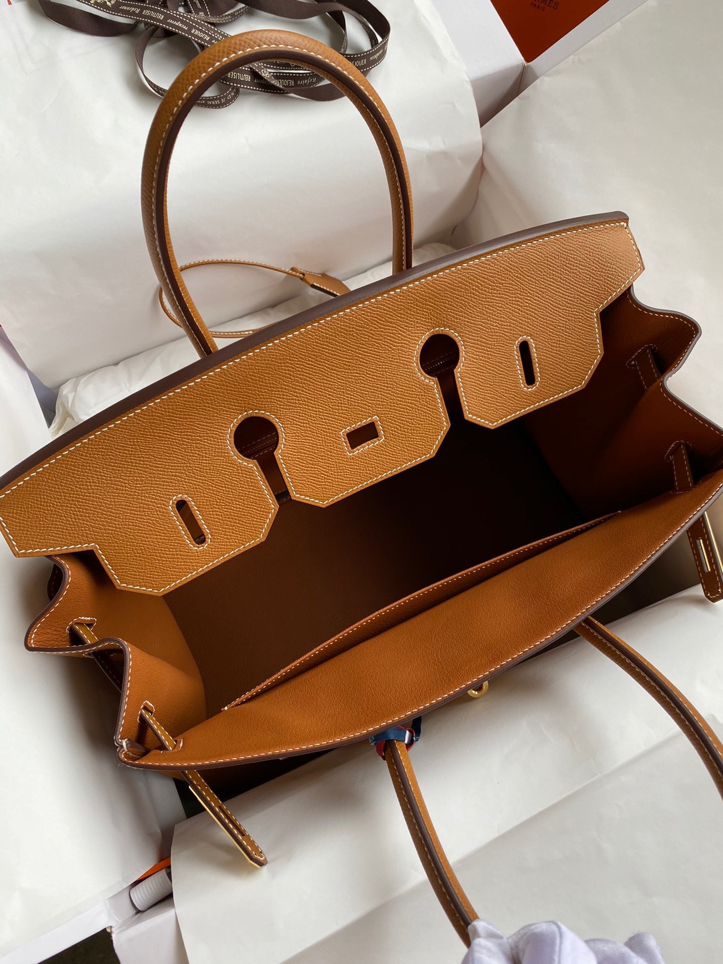 H**mes birkin 35 retourne handmade bag in gold epsom calfskin