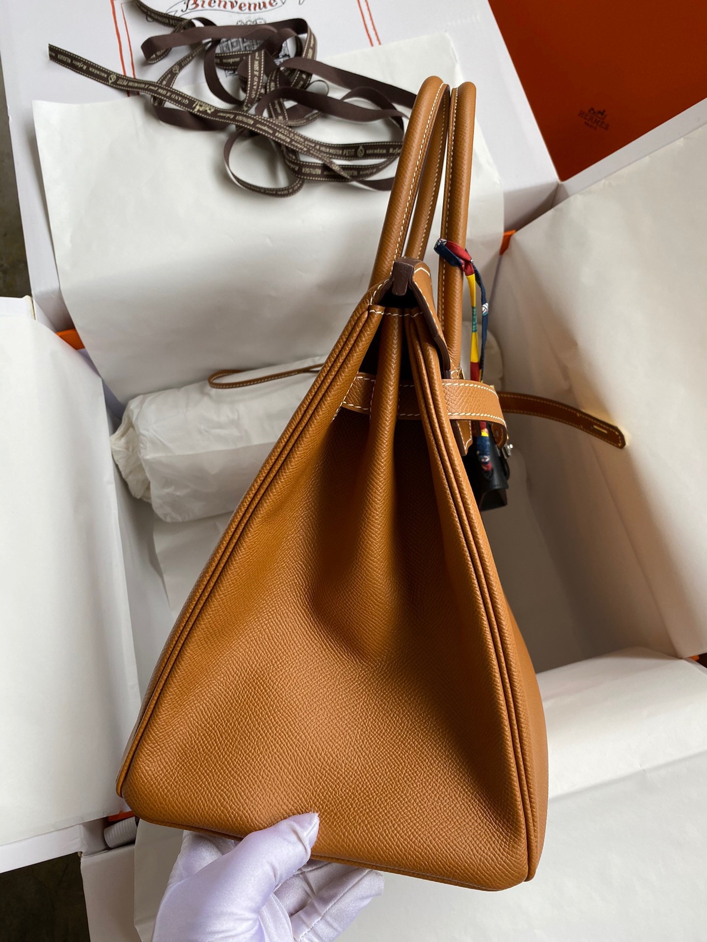 H**mes birkin 35 retourne handmade bag in gold epsom calfskin