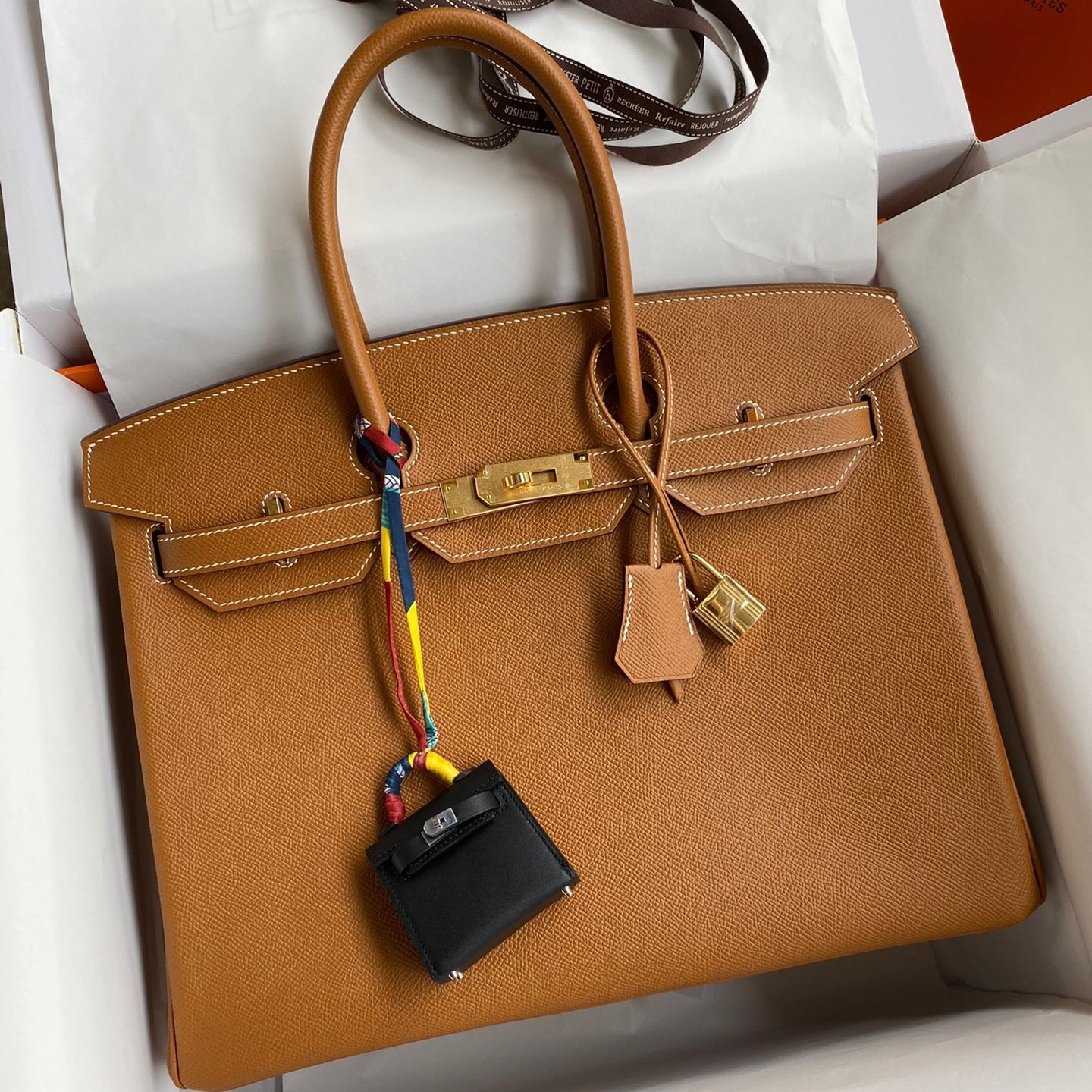 H**mes birkin 35 retourne handmade bag in gold epsom calfskin