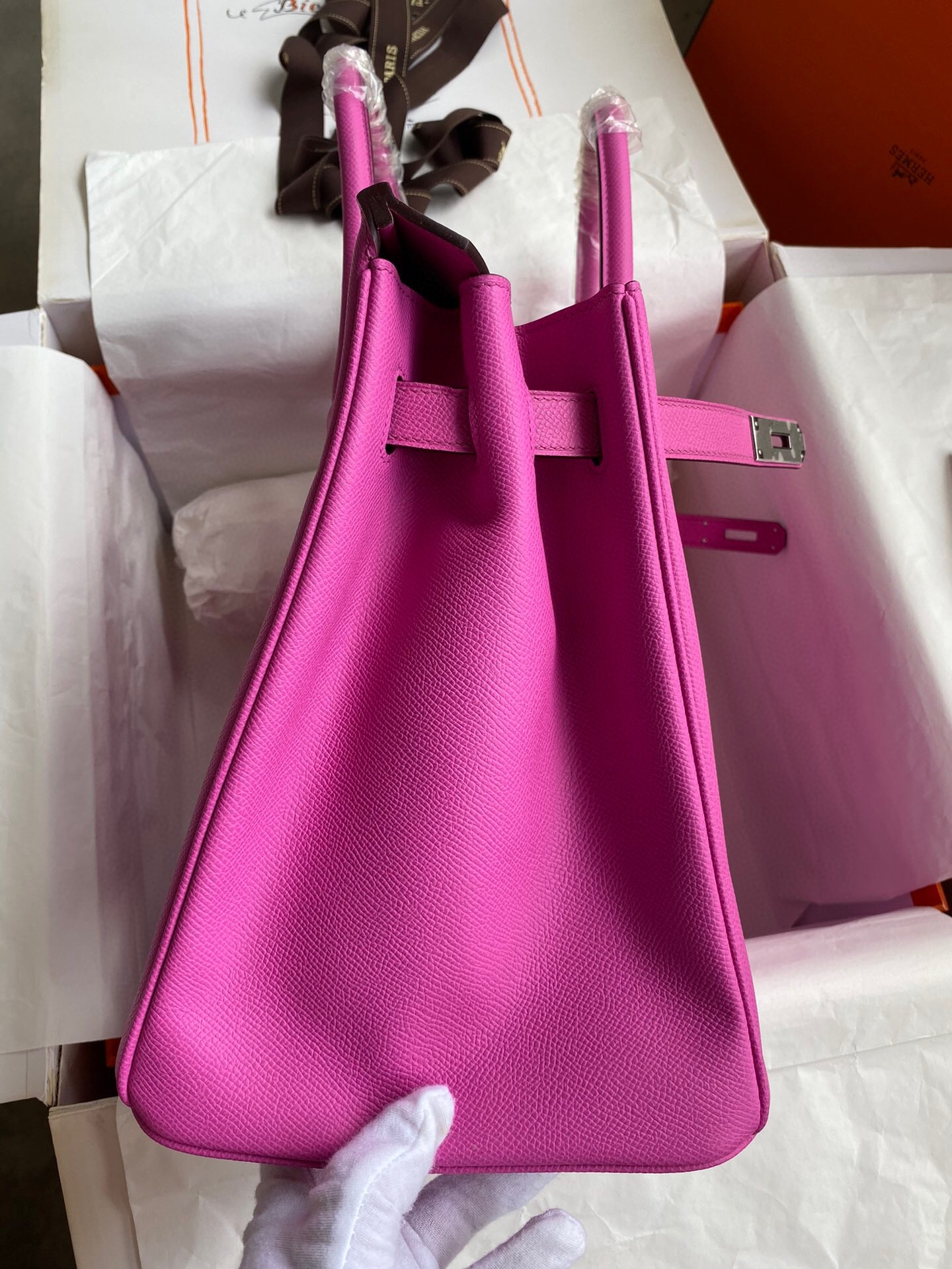 H**mes birkin 35 retourne handmade bag in rose magnolia epsom calfskin