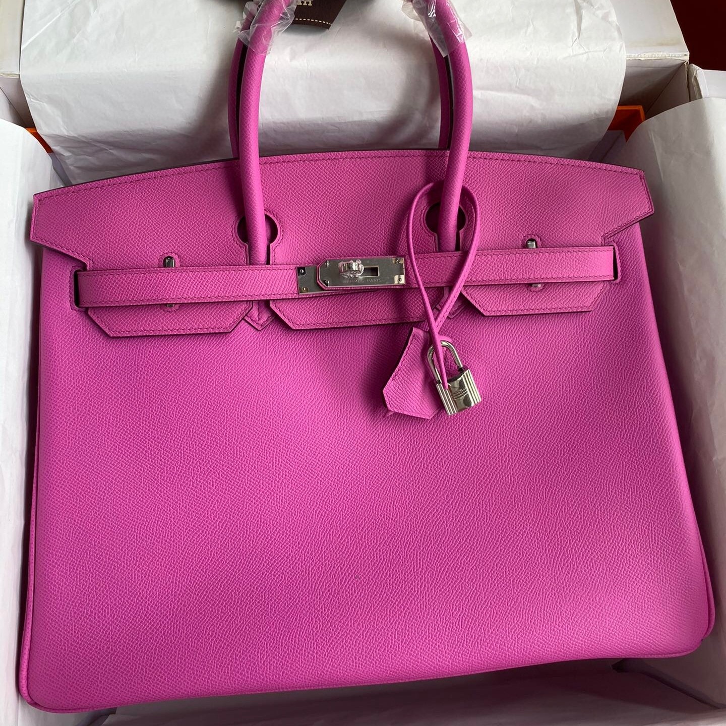 H**mes birkin 35 retourne handmade bag in rose magnolia epsom calfskin