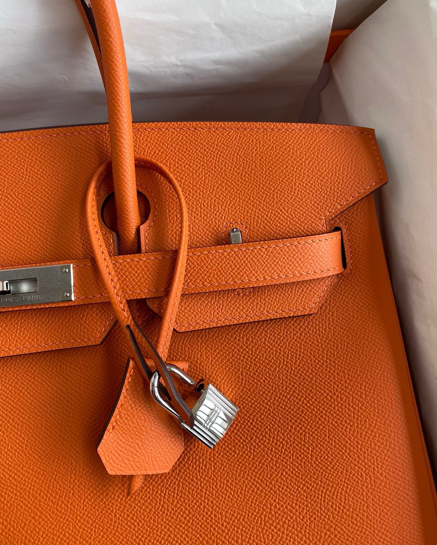 H**mes birkin 35 retourne handmade bag in orange epsom calfskin