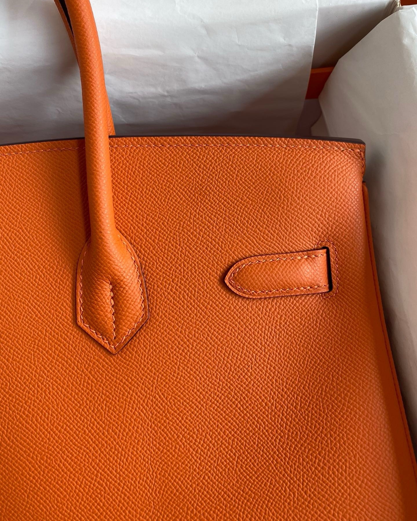 H**mes birkin 35 retourne handmade bag in orange epsom calfskin