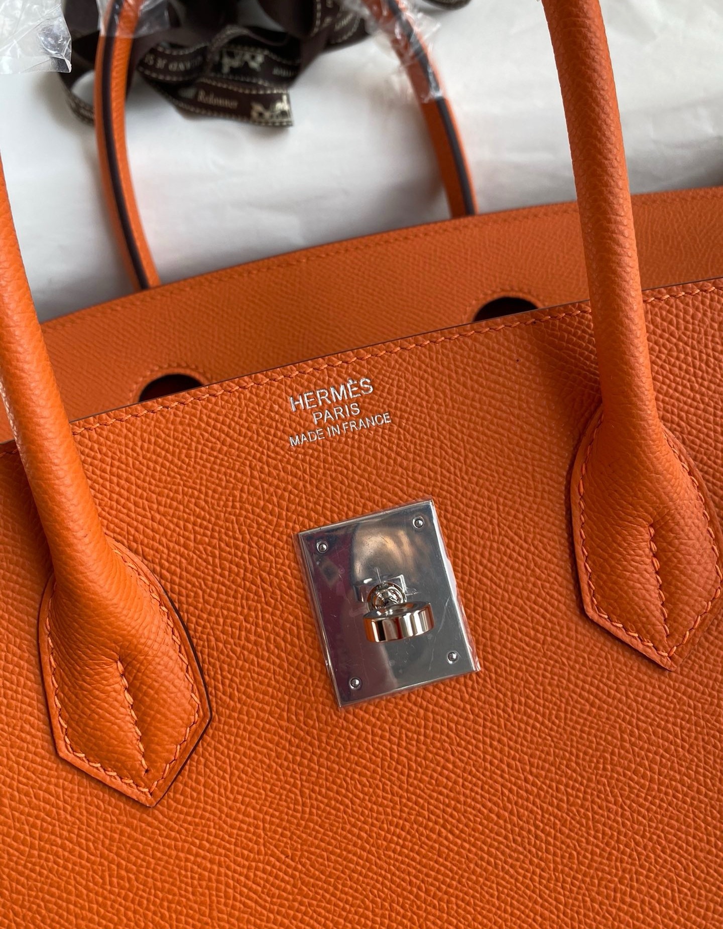 H**mes birkin 35 retourne handmade bag in orange epsom calfskin
