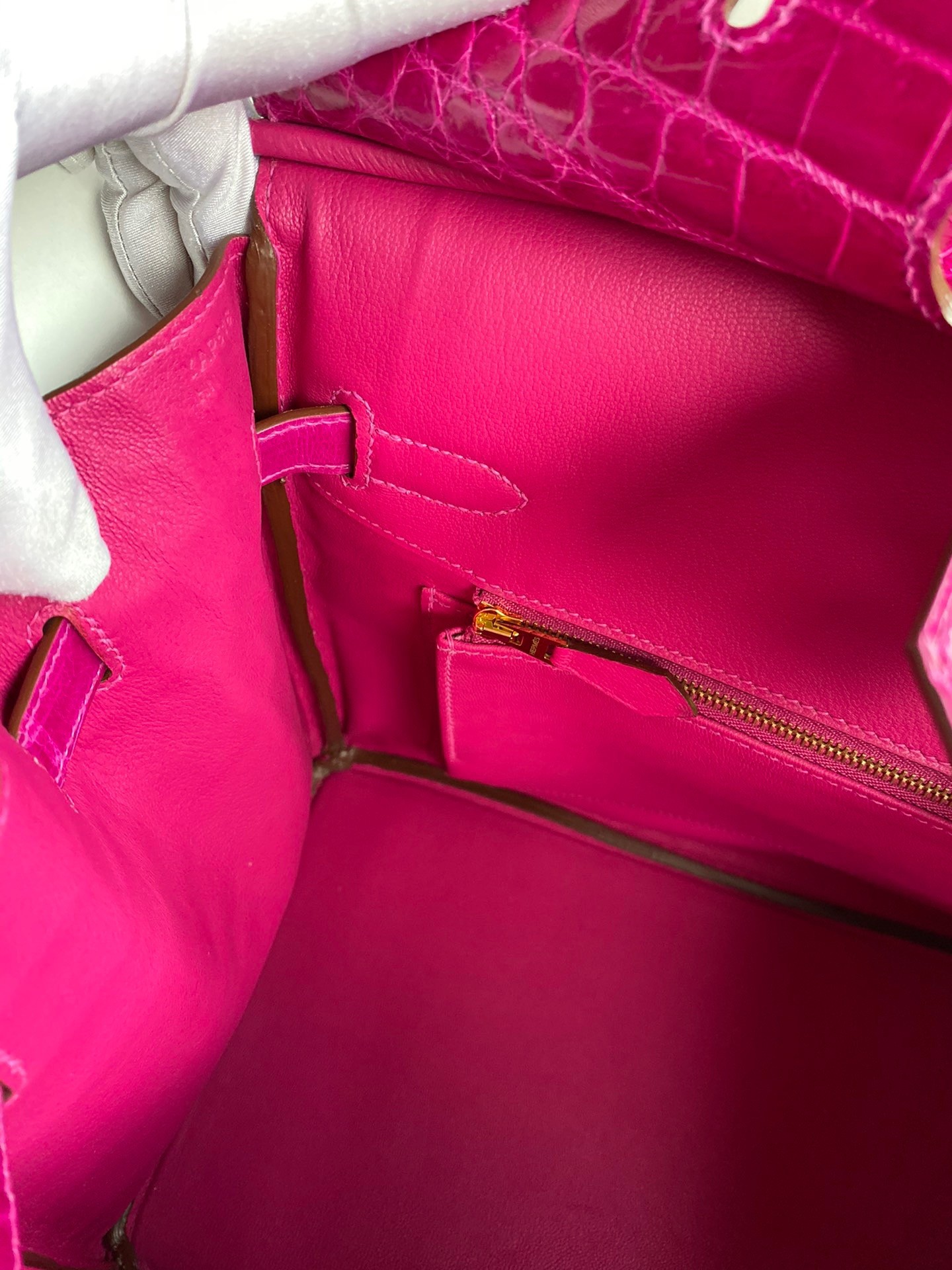 H**mes birkin 35 handmade bag in rose scheherazade crocodile niloticus shiny skin