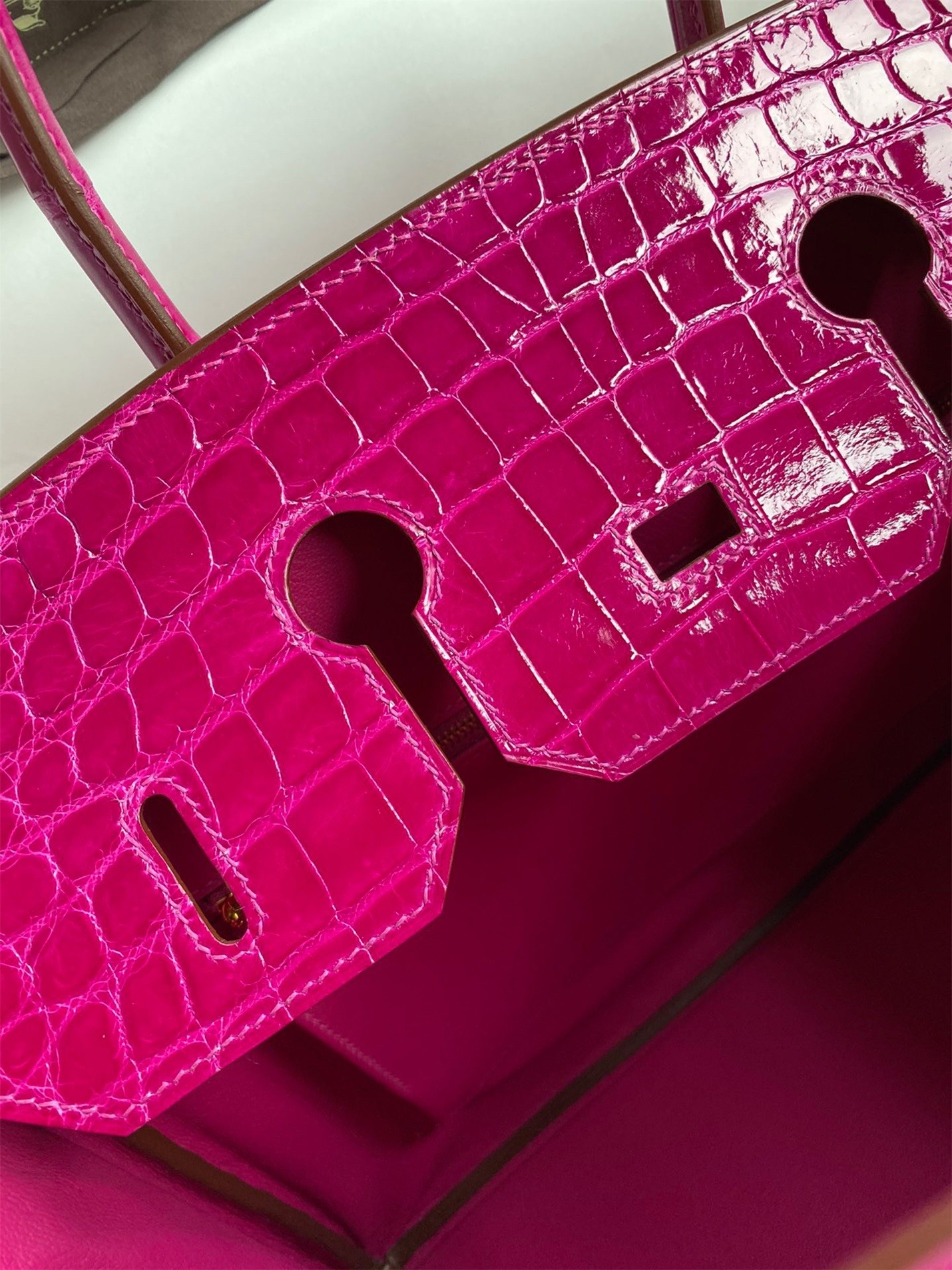 H**mes birkin 35 handmade bag in rose scheherazade crocodile niloticus shiny skin
