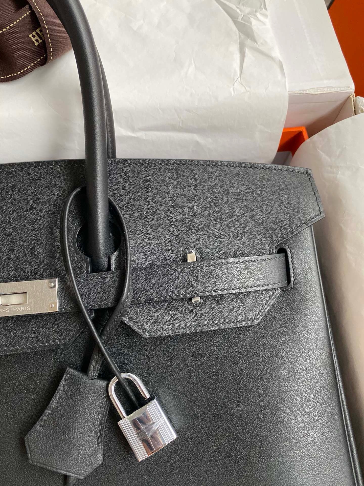 H**mes birkin 35 retourne handmade bag in black swift leather