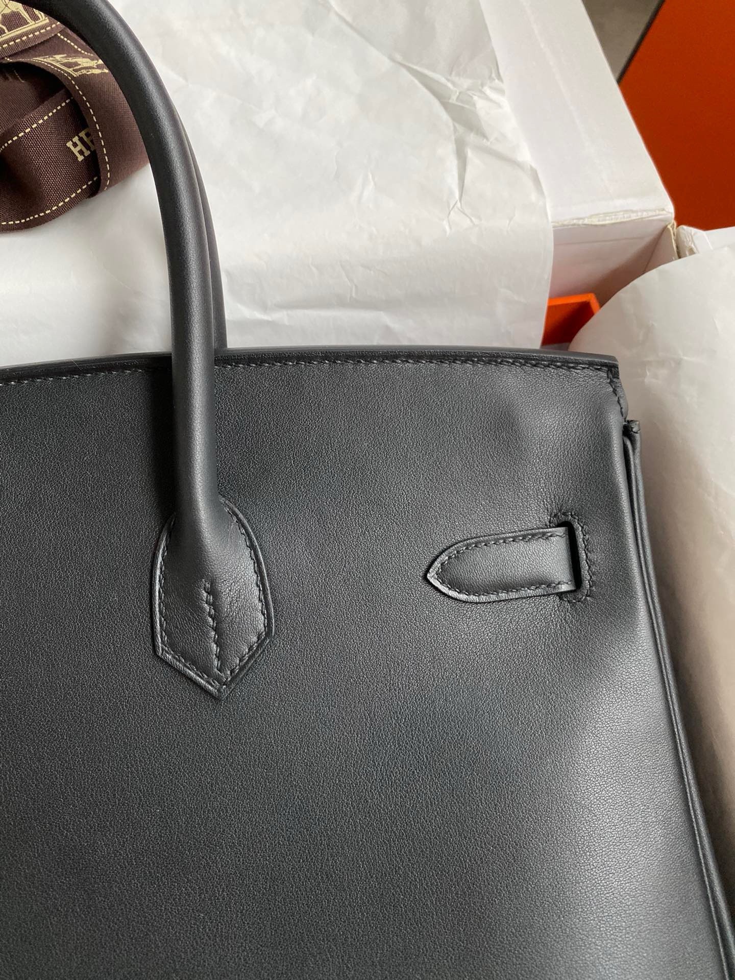 H**mes birkin 35 retourne handmade bag in black swift leather