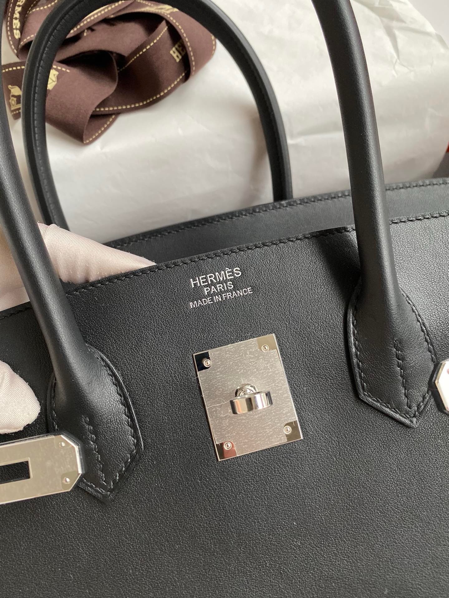 H**mes birkin 35 retourne handmade bag in black swift leather