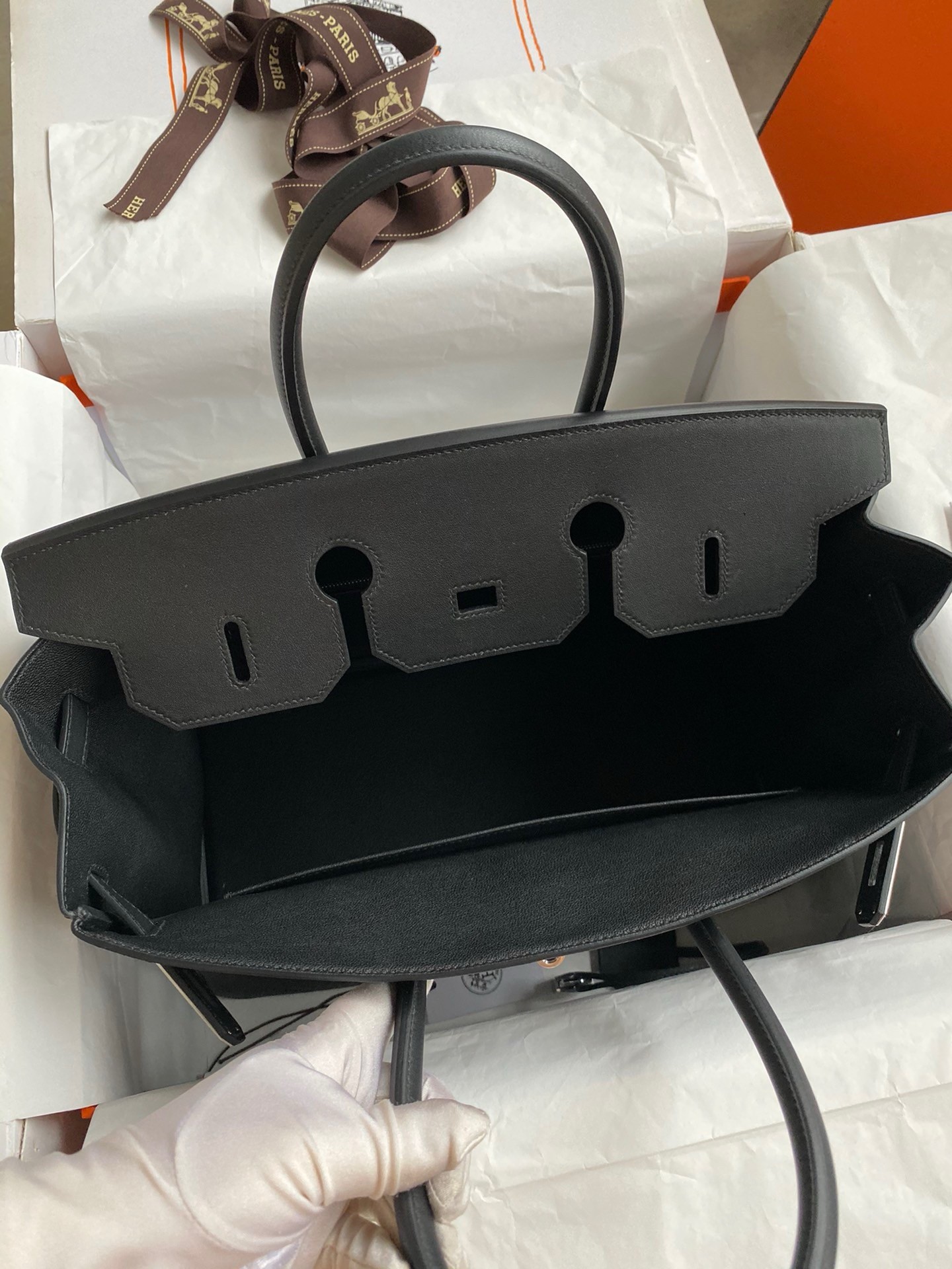 H**mes birkin 35 retourne handmade bag in black swift leather