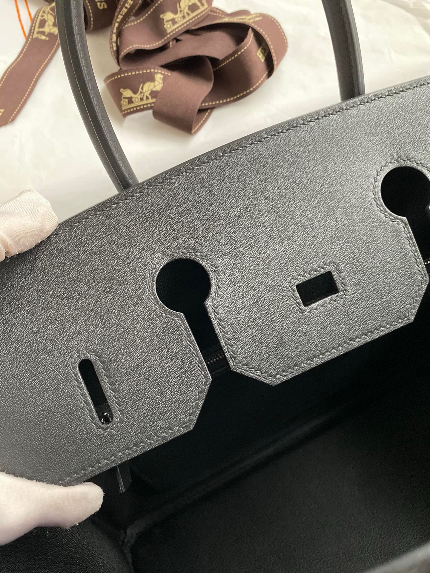 H**mes birkin 35 retourne handmade bag in black swift leather