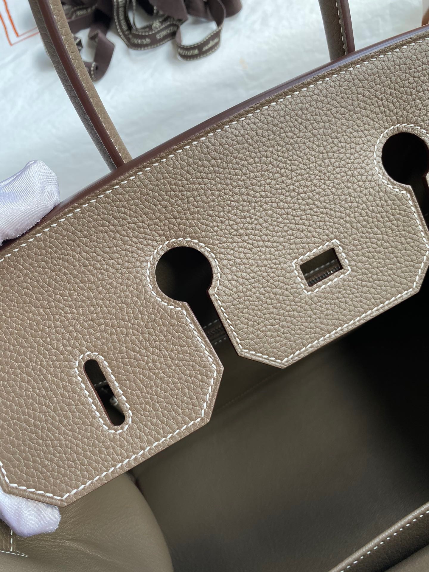 H**mes birkin 35 handmade bag in toile & taupe clemence leather