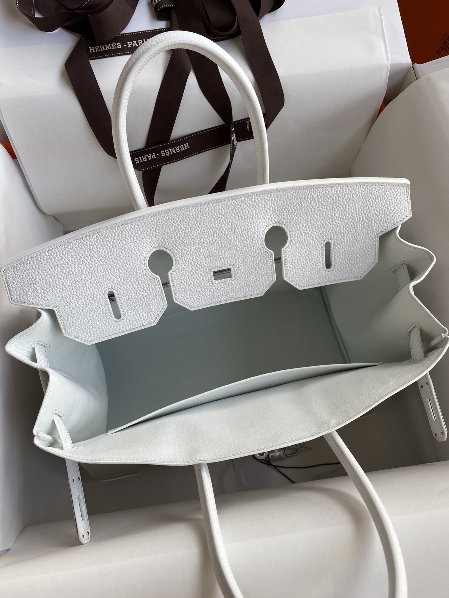 H**mes birkin 35 handmade bag in toile & white clemence leather