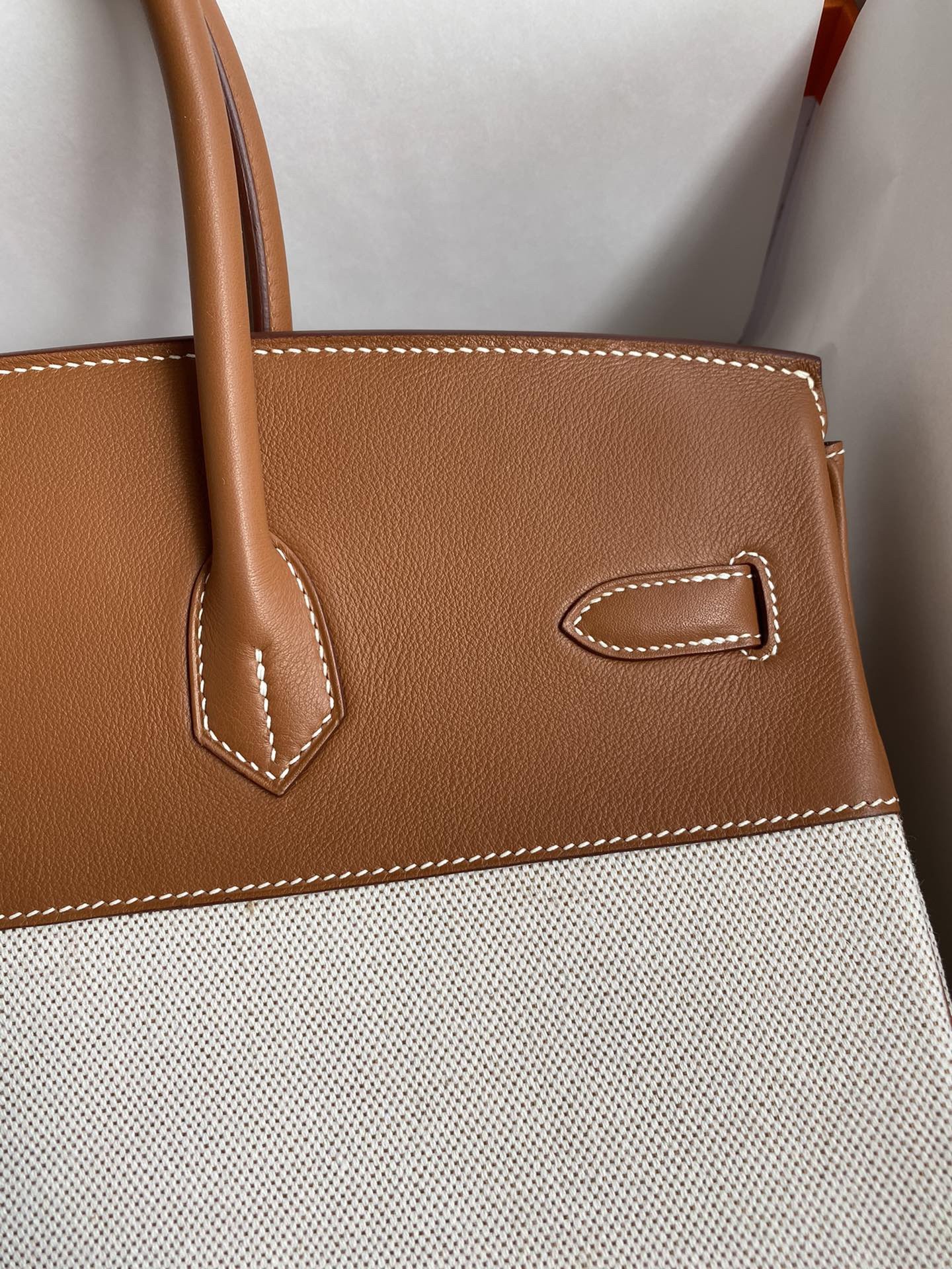H**mes birkin 35 handmade bag in toile & gold swift leather