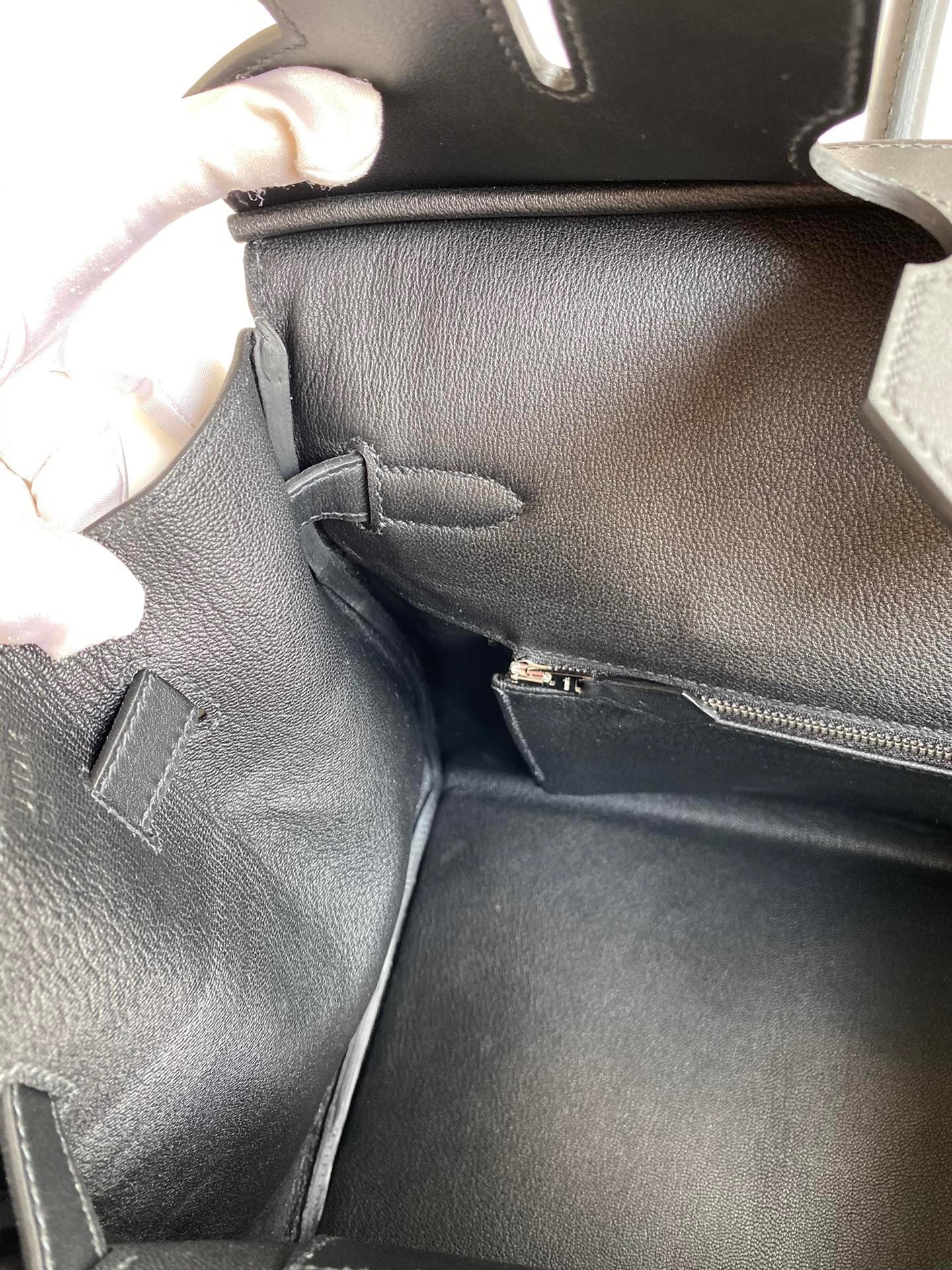 H**mes birkin 35 handmade bag in toile & black swift leather
