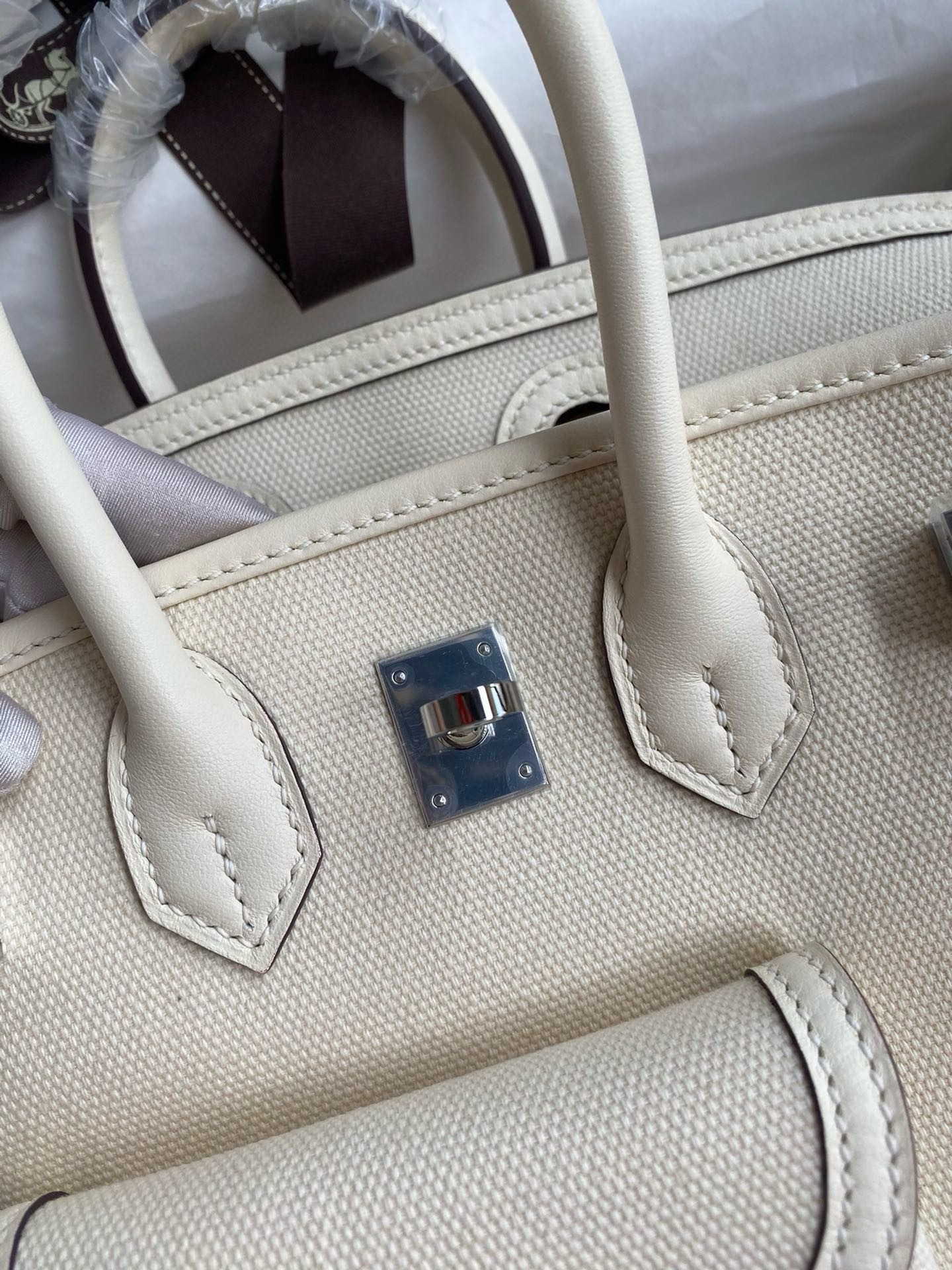 H**mes birkin cargo 25 bag in craie toile and swift leather