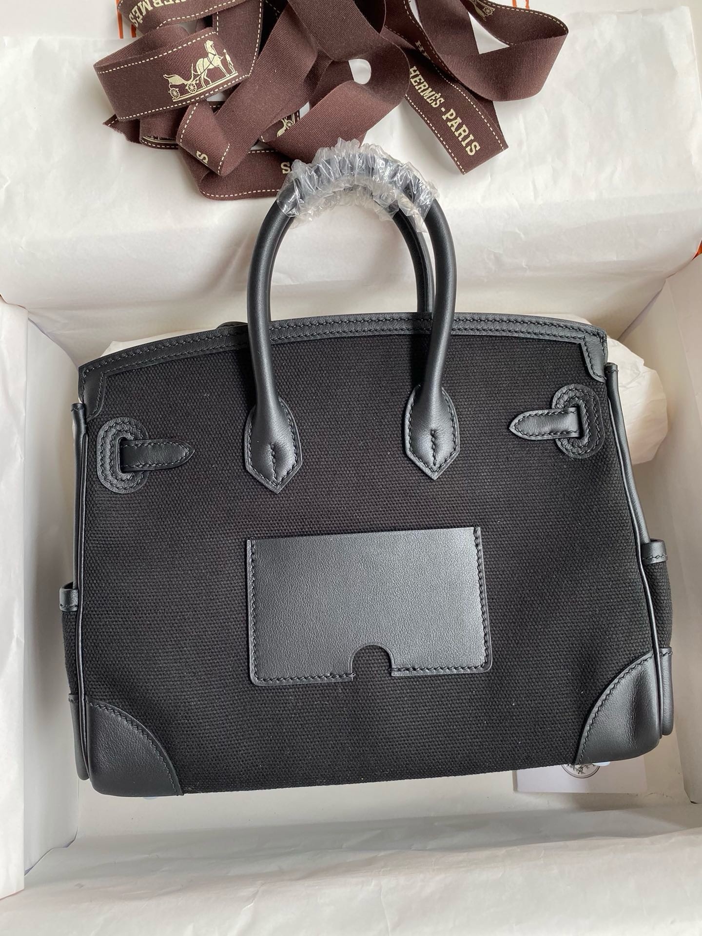 H**mes birkin cargo 25 bag in black toile and swift leather