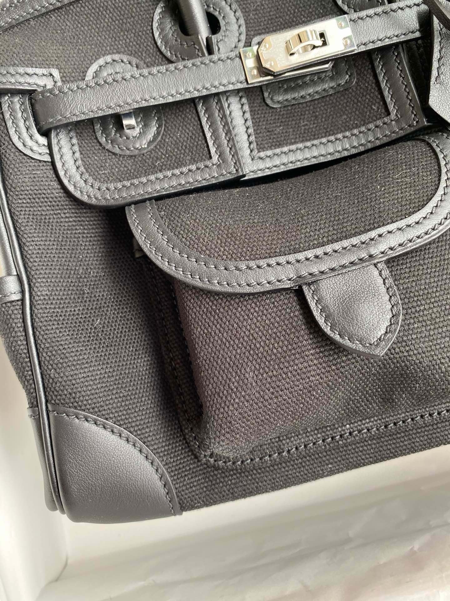H**mes birkin cargo 25 bag in black toile and swift leather