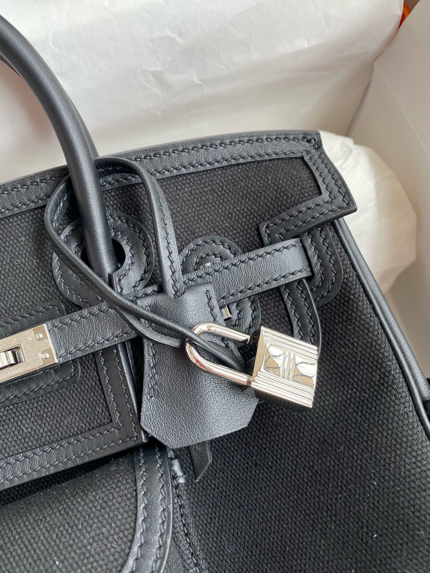 H**mes birkin cargo 25 bag in black toile and swift leather